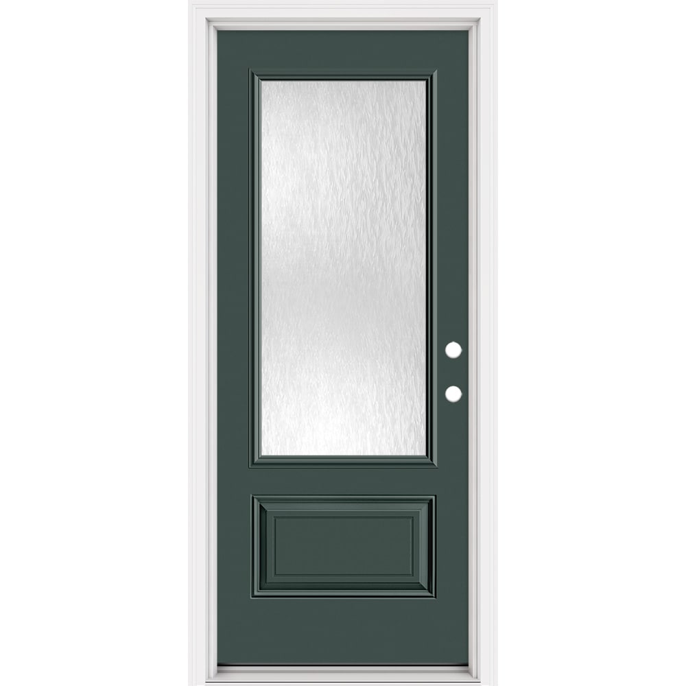 Masonite 321376 Steel Doors Series 32-in x 80-in x 4-9/16-in Steel 3/4 lite Left-hand inswing Evergreen Painted Prehung Front Door with Brickmould Insulating core