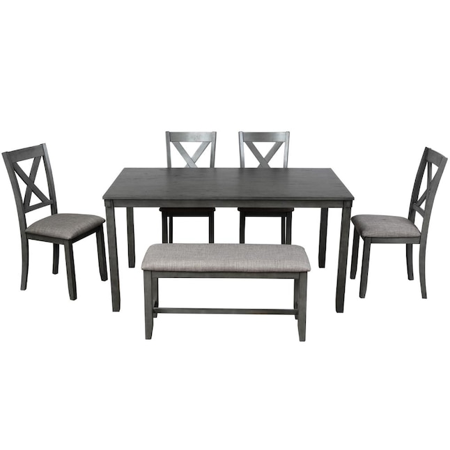 Casainc Grey Casual Dining Room Set, Rectangle Dining Table Set With Bench