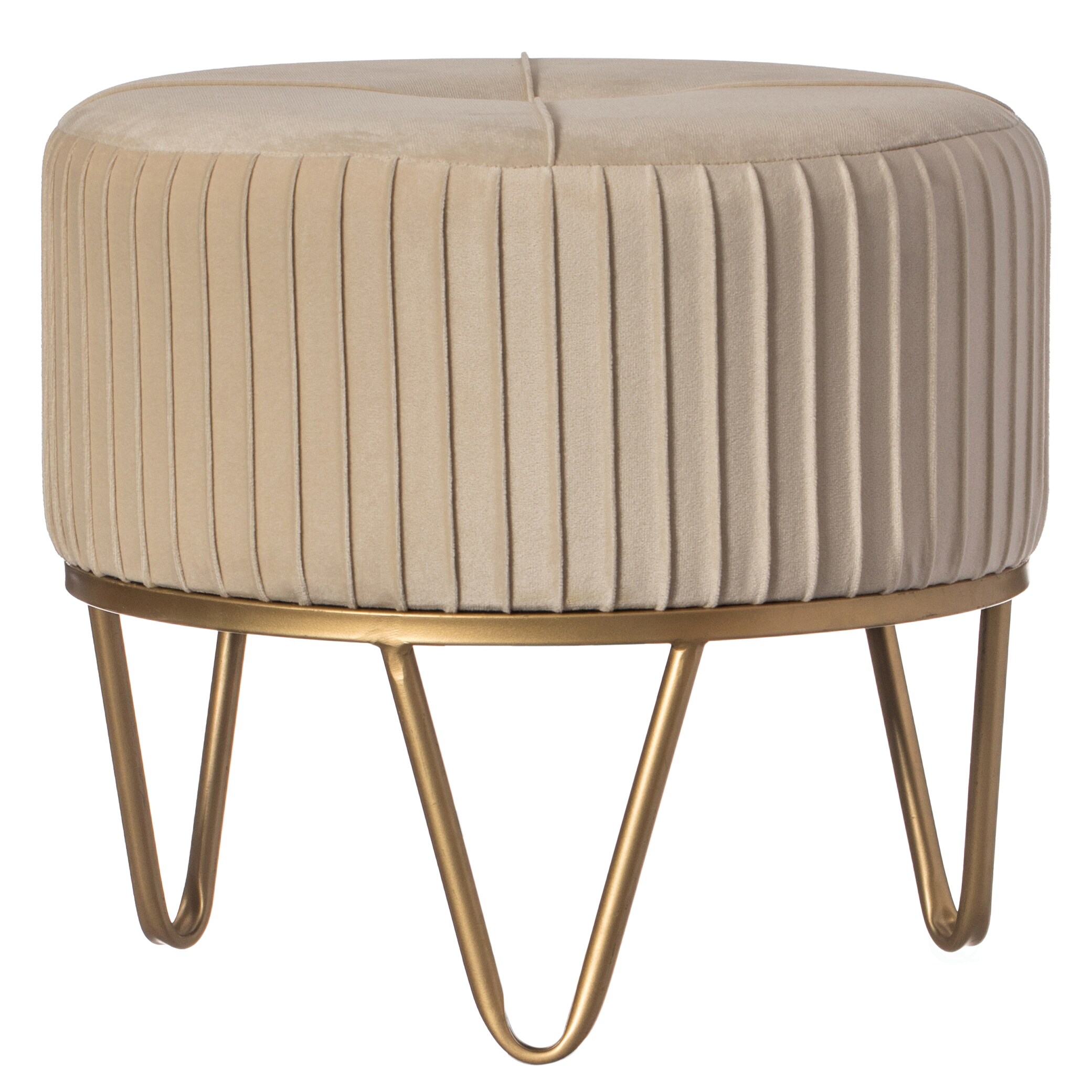 FABULAXE QI004324.CM.S Modern Cream Small Velvet Round Ottoman