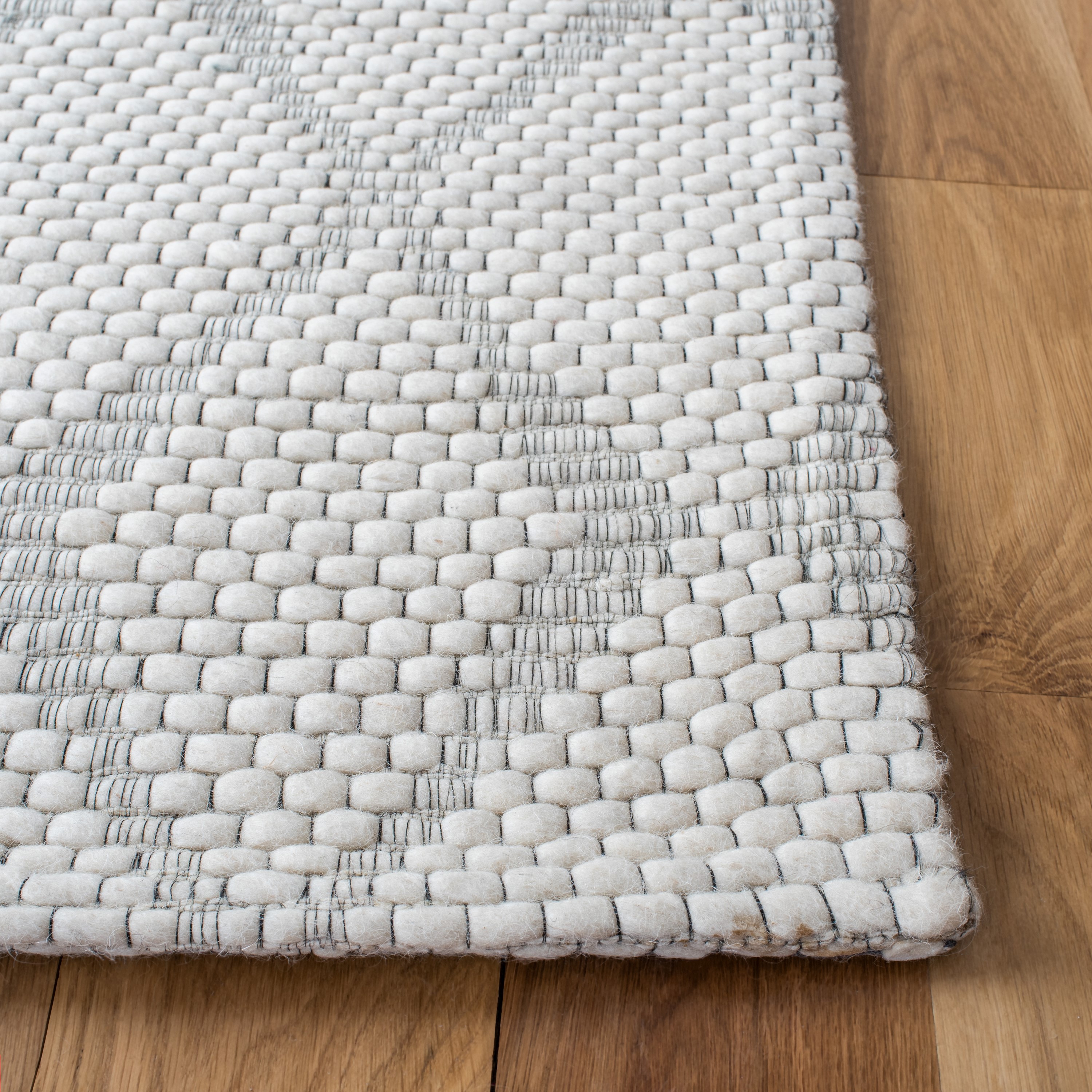 Ivory Geometric Flat Woven Wool Synthetic Rug, 3' x 5'