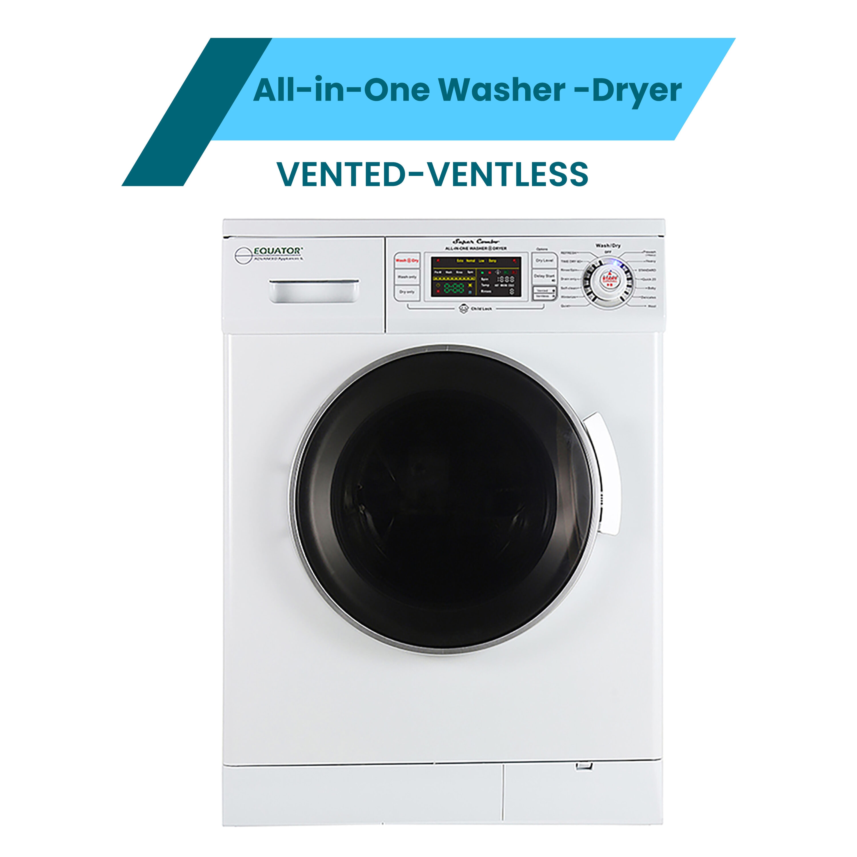 Equator Compact 13 lbs Vented/Ventless Dry, Winterize, Quiet, Easy to Use Controls, 2020 1.6 Cu. ft Front Load Washer and Electric Dryer Finis EZ 4400