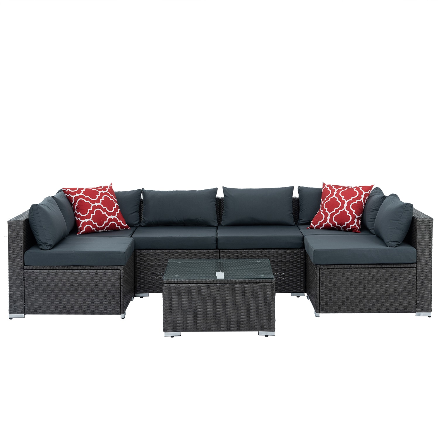 Bybafun YB7900028 Wicker Outdoor Sectional with Gray Cushions and Wicker Frame