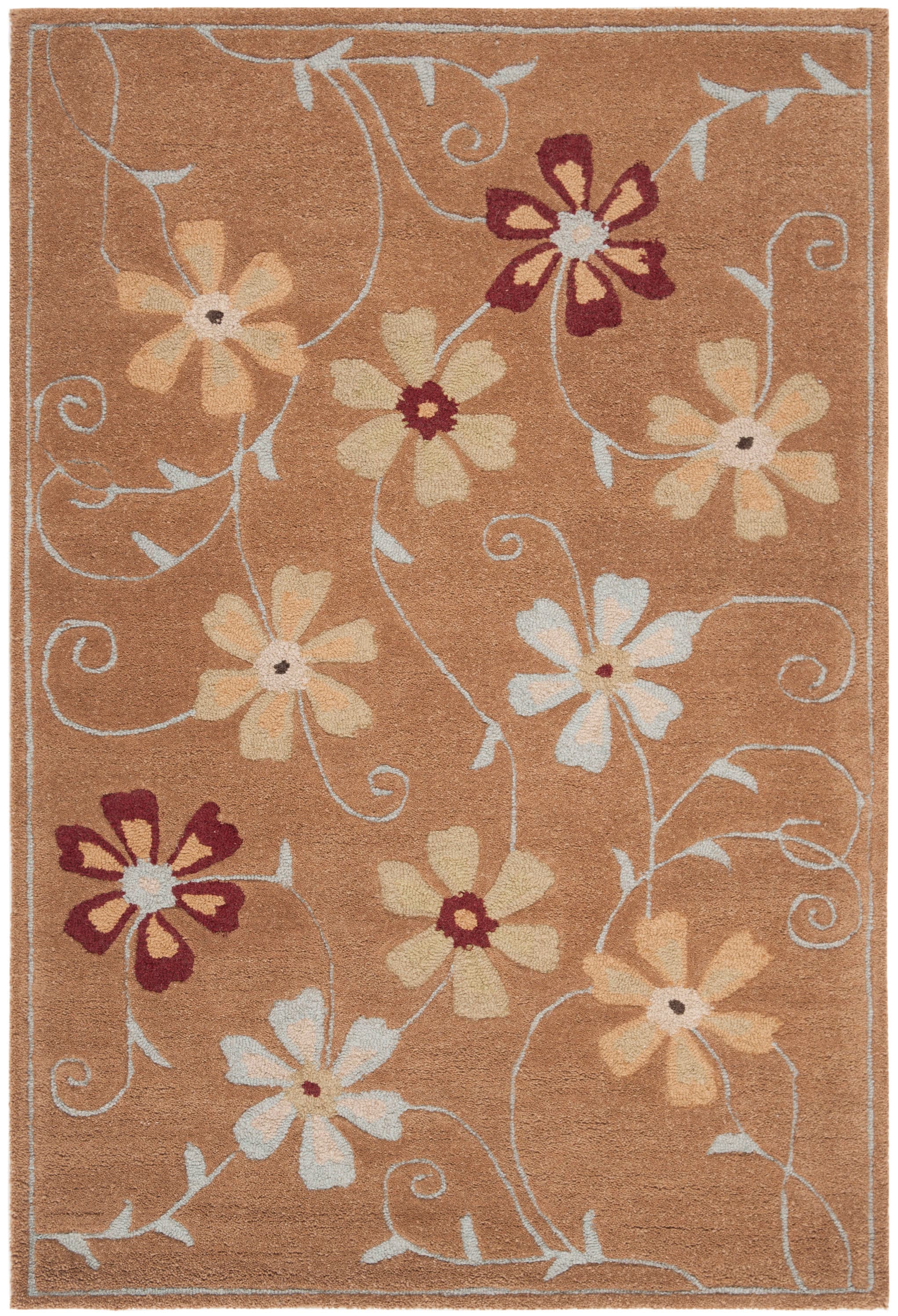 Safavieh BLM784B-4 Blossom Ula 4 x 6 (ft) Hooked Wool Camel/Multi Rectangular Indoor Floral/Botanical Bohemian/Eclectic Area rug