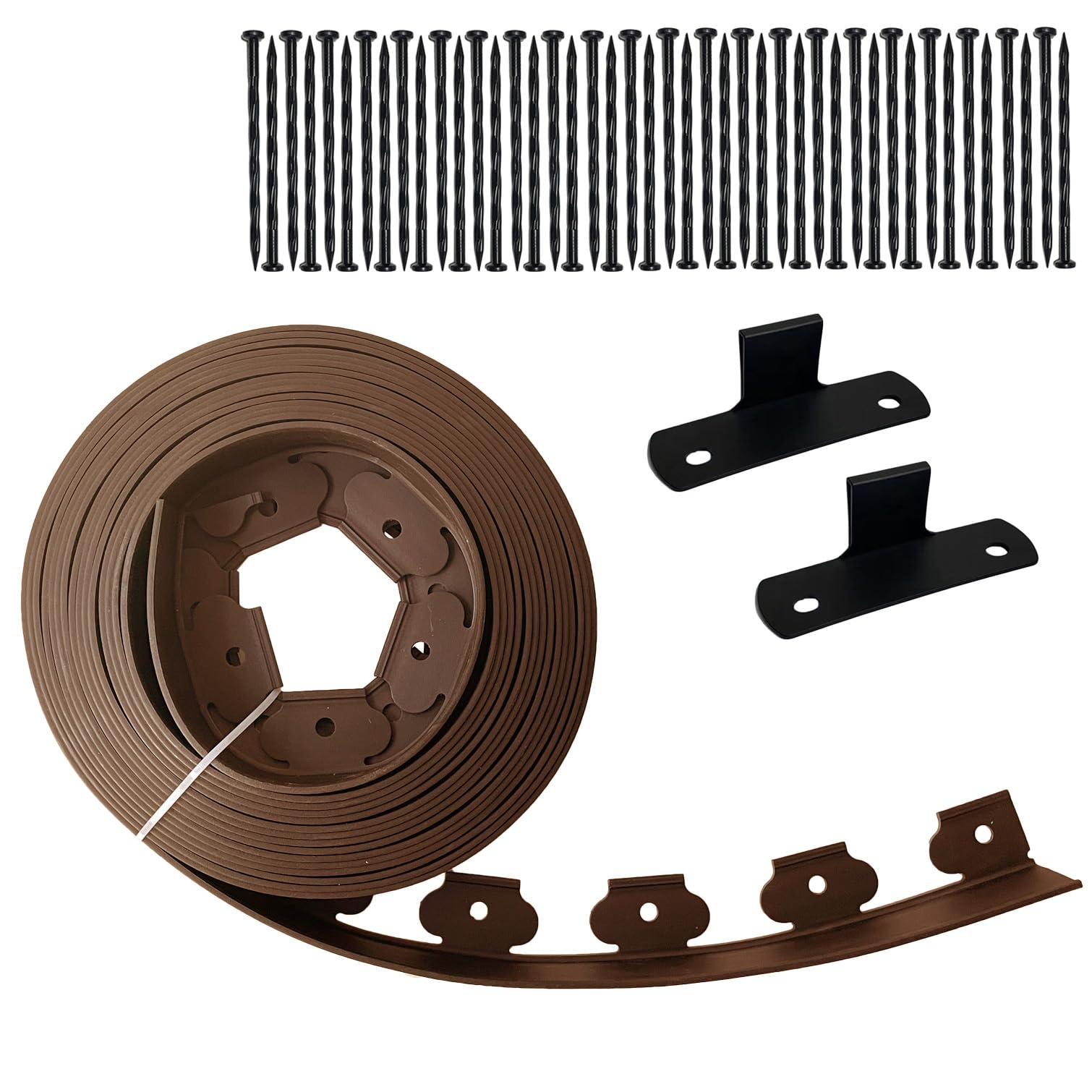 Justincity  Landscape Edging Kit Brown 40 ft Flexible Plastic Garden Border for Lawns Flower Beds Includes 40 pcs Spiral Spikes Durable Material