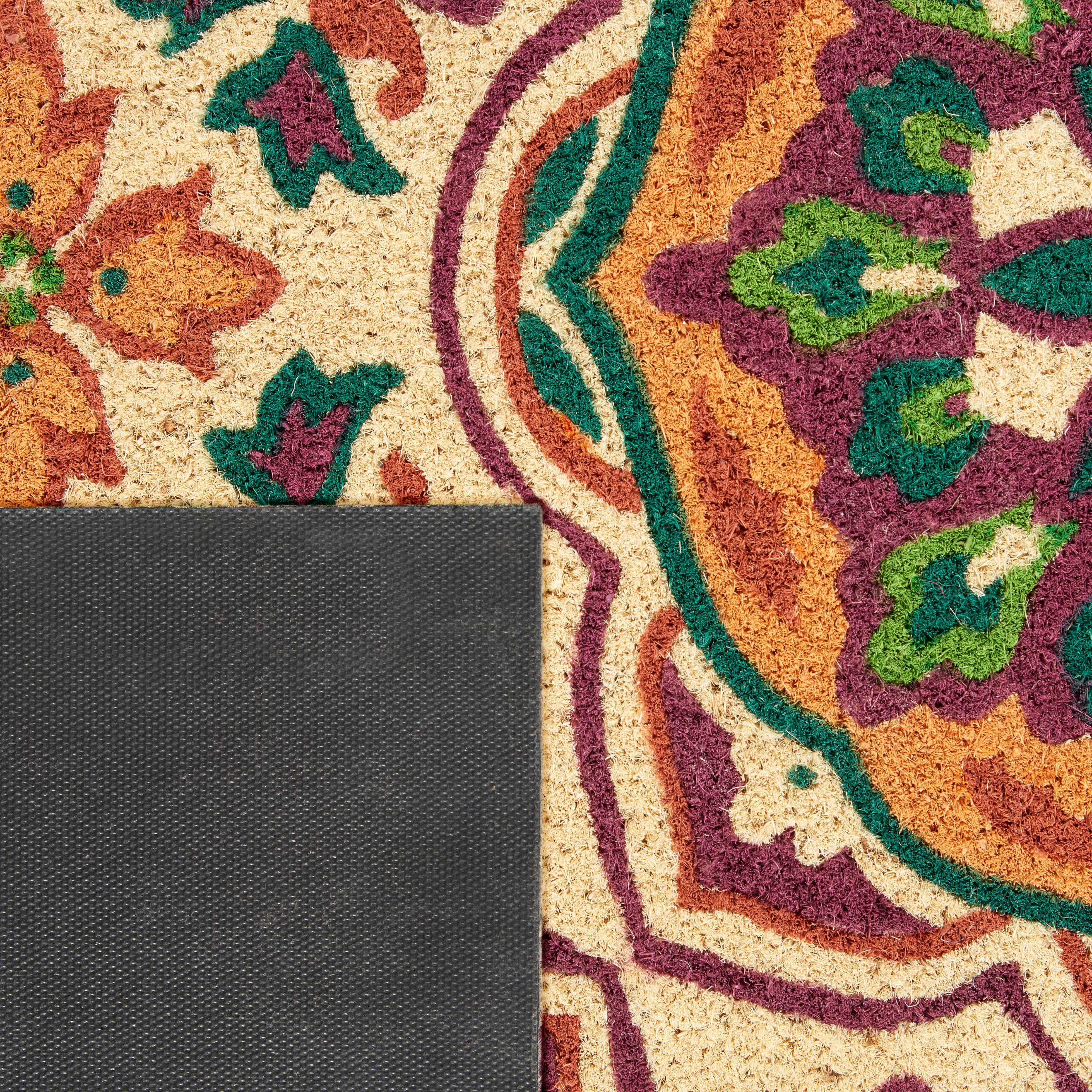 Handmade Blue Floral Rectangular Tufted Doormat