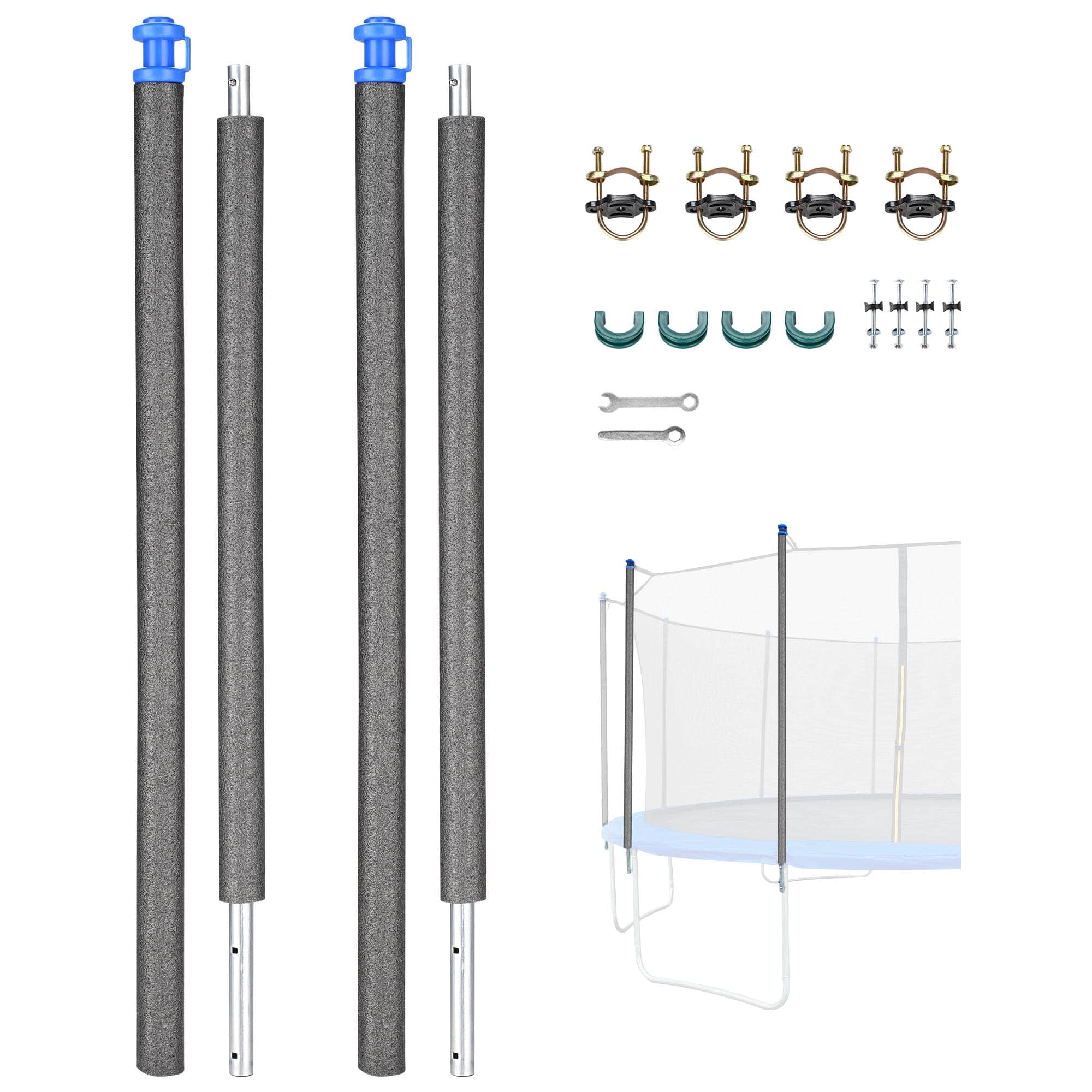 Yescom 09TEP001-ST-2-06-LO Universal Trampoline Replacement Enclosure Poles Accessories with Clamp and Hardware 2 Packs Fits Straight Pole Trampoline
