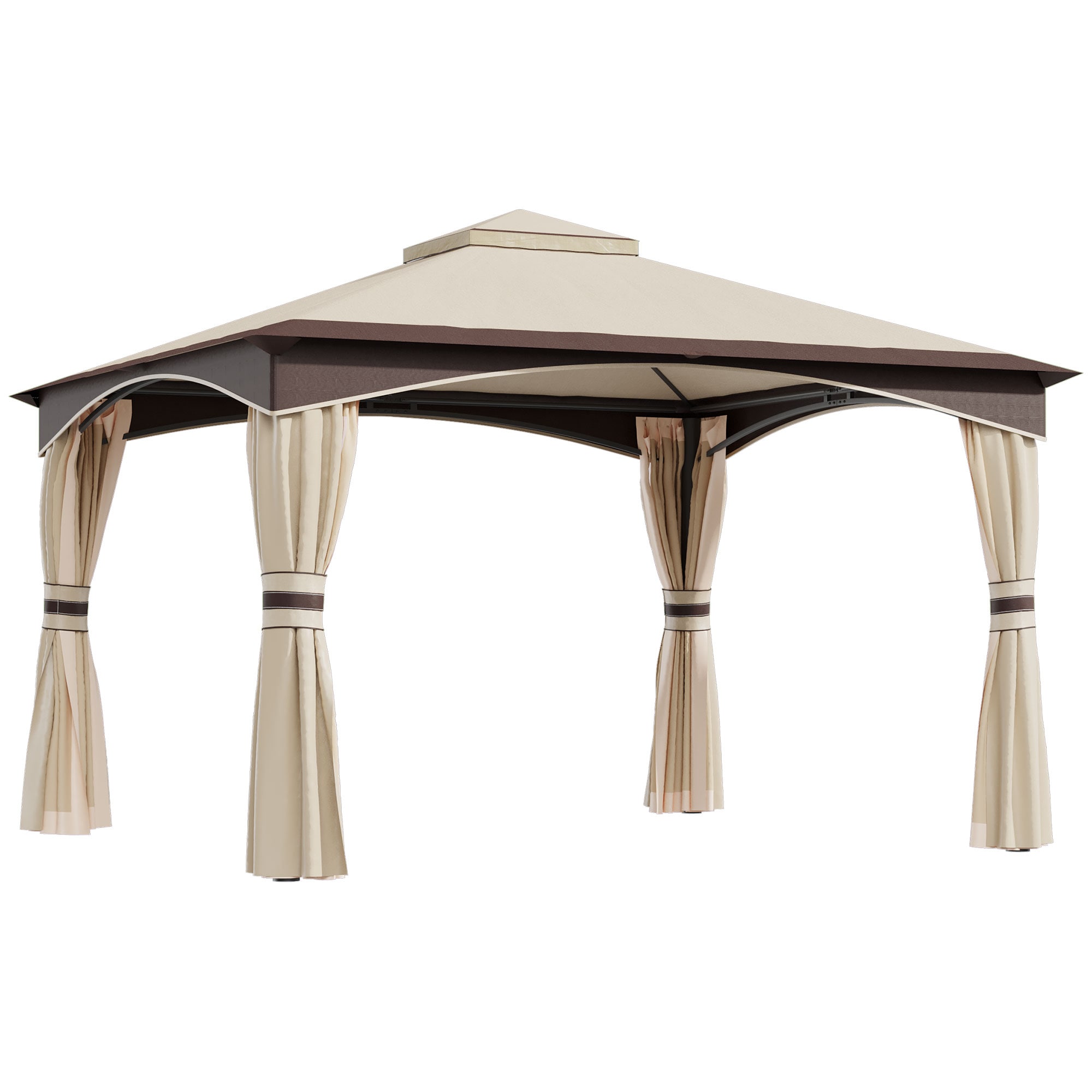Clihome CL-TP717SH00194BG 10.5-ft x 11.93-ft Double-tier, UV and water-resistant canopy Beige+Brown Gazebo with Soft Top Roof (Screen Included)
