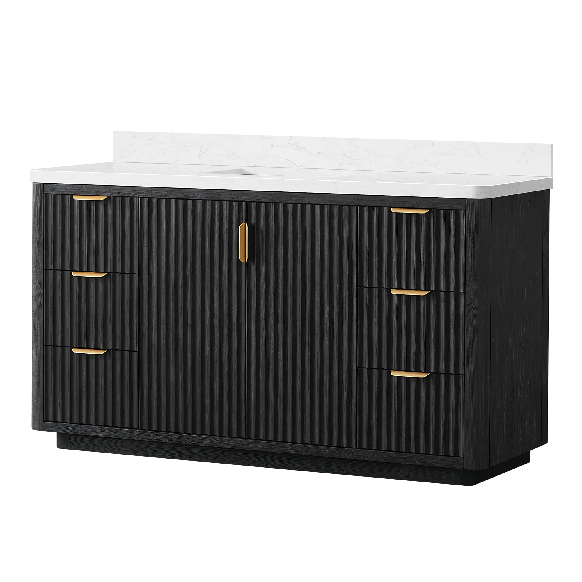 Vinnova 60-in Fir Wood Black Finish Undermount Single Sink Bathroom Vanity with Lightning White Engineered Stone Top (Fully Assembled)