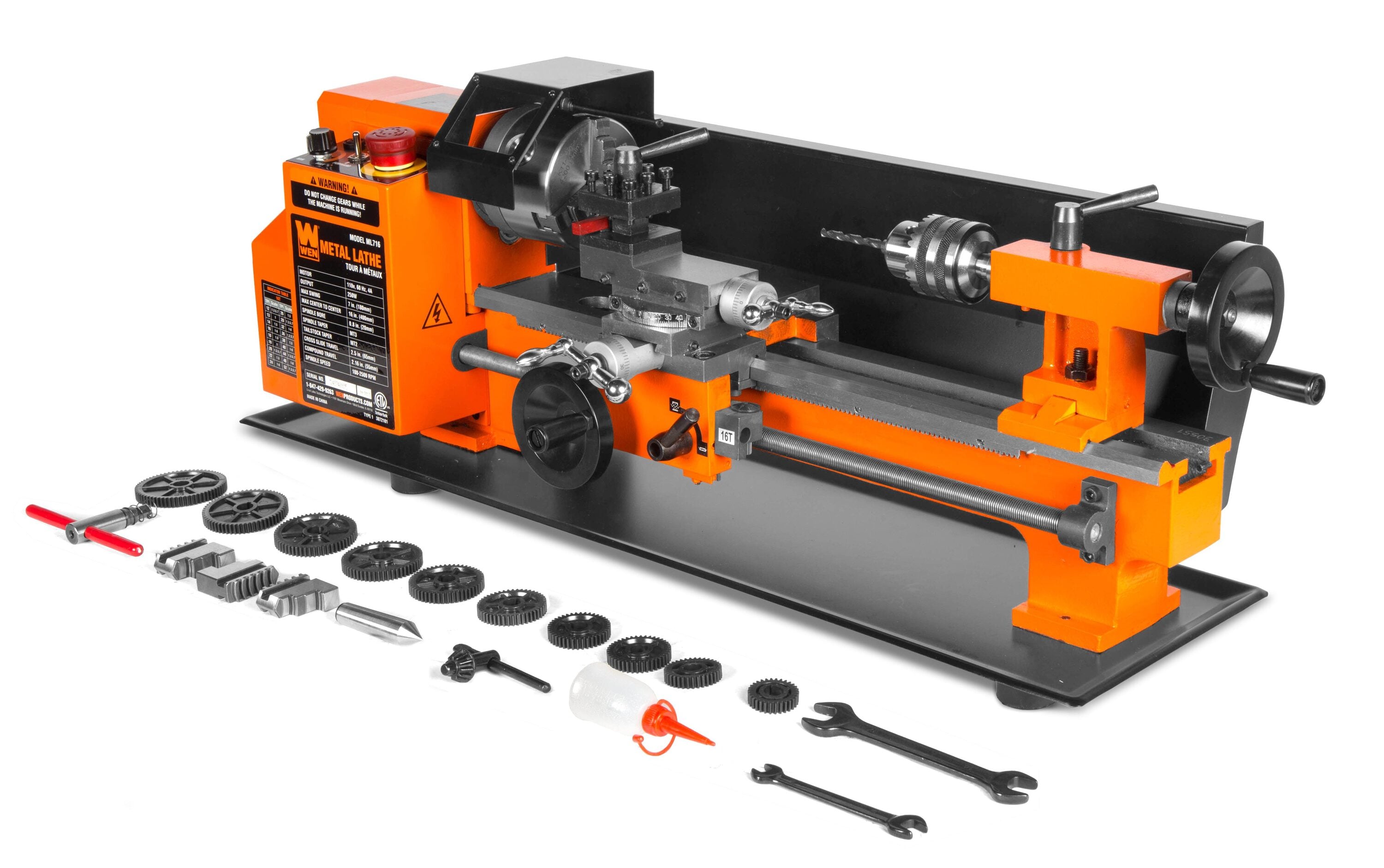 WEN 7 by 16 Inch Benchtop Metal Lathe Variable Speed Two