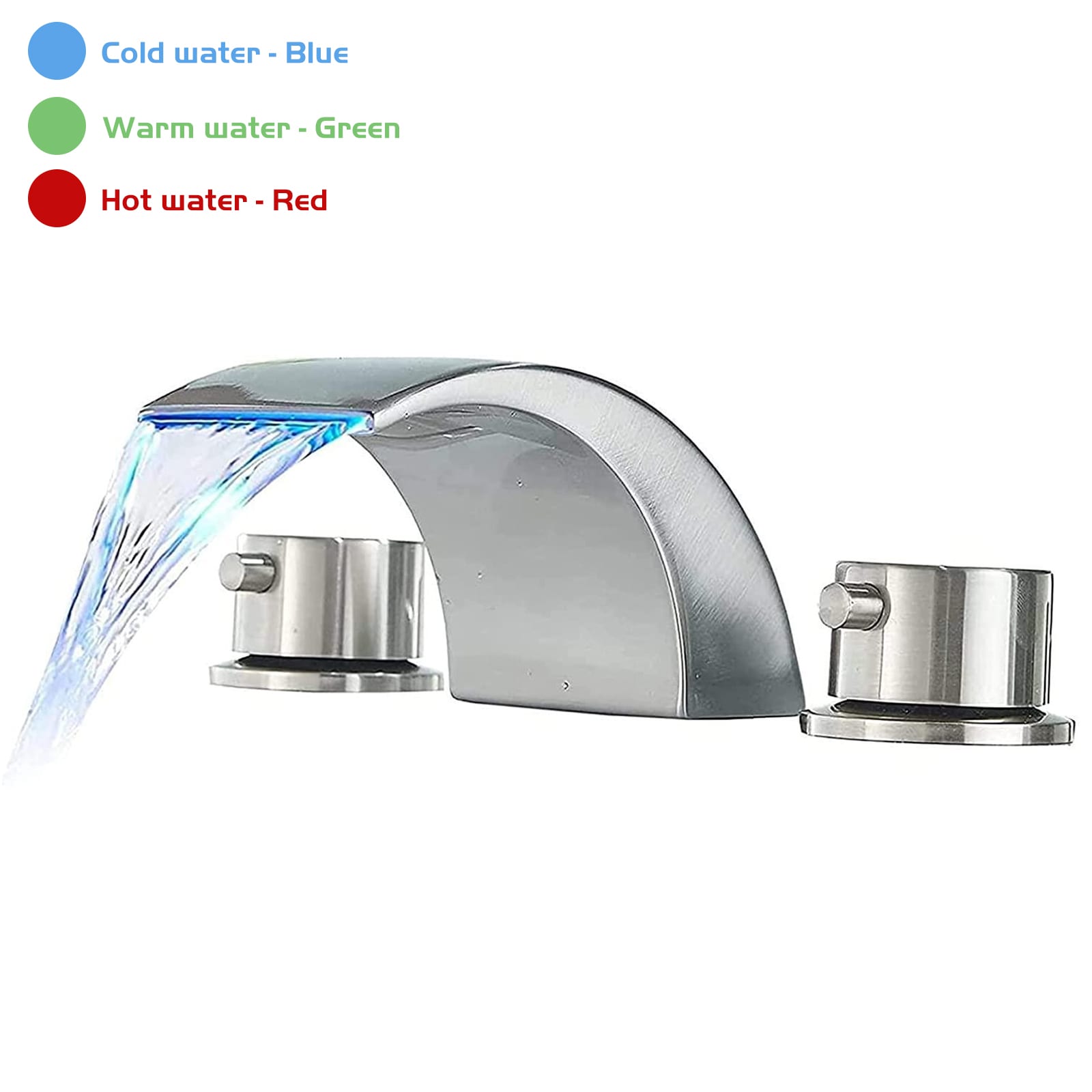 Brushed Nickel 8-Inch Widespread Waterfall Bathroom Faucet with LED Light