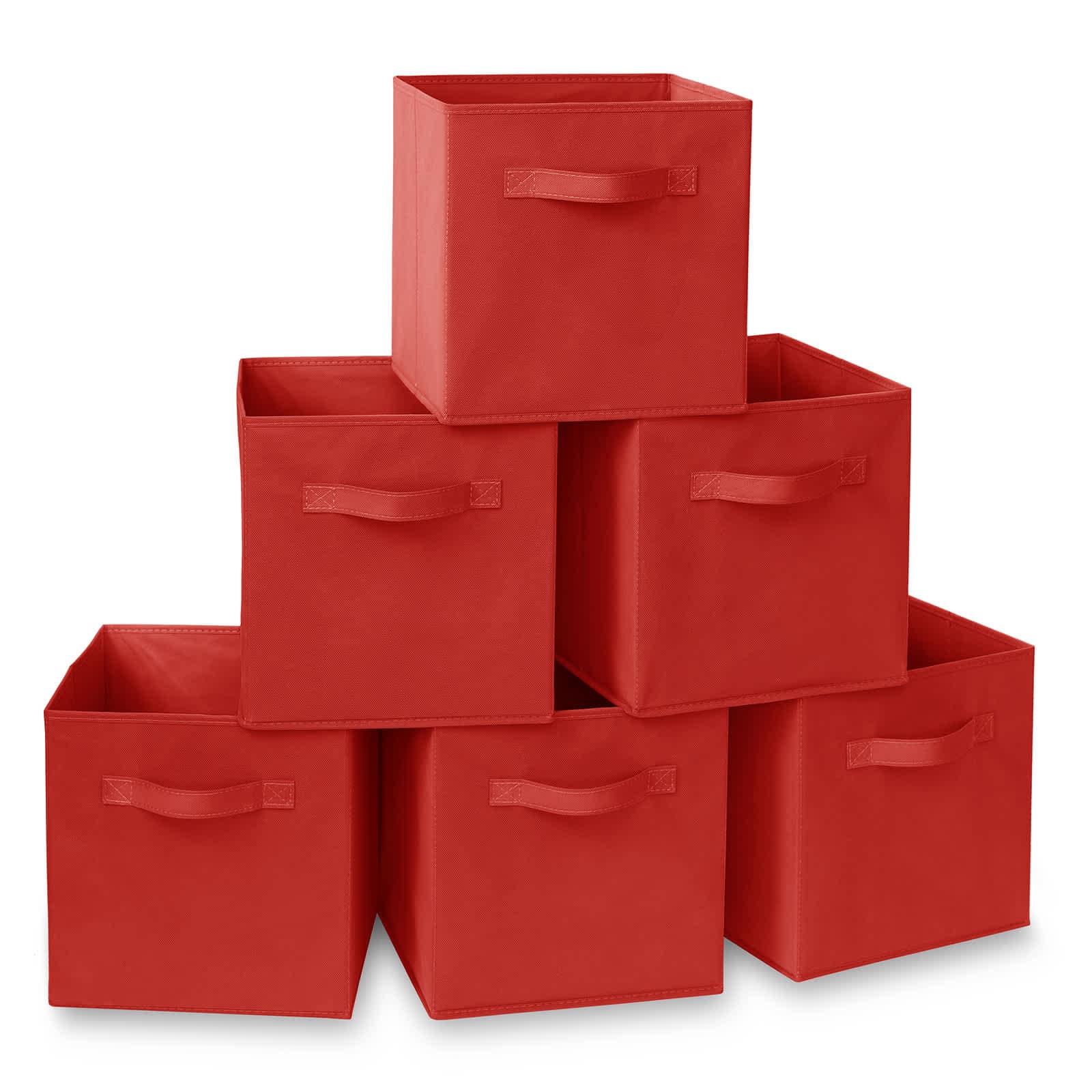 Casafield HOM-STO-6CC-RED (Set of 6) Collapsible Fabric Cubes - 11-in Storage Bins - Red