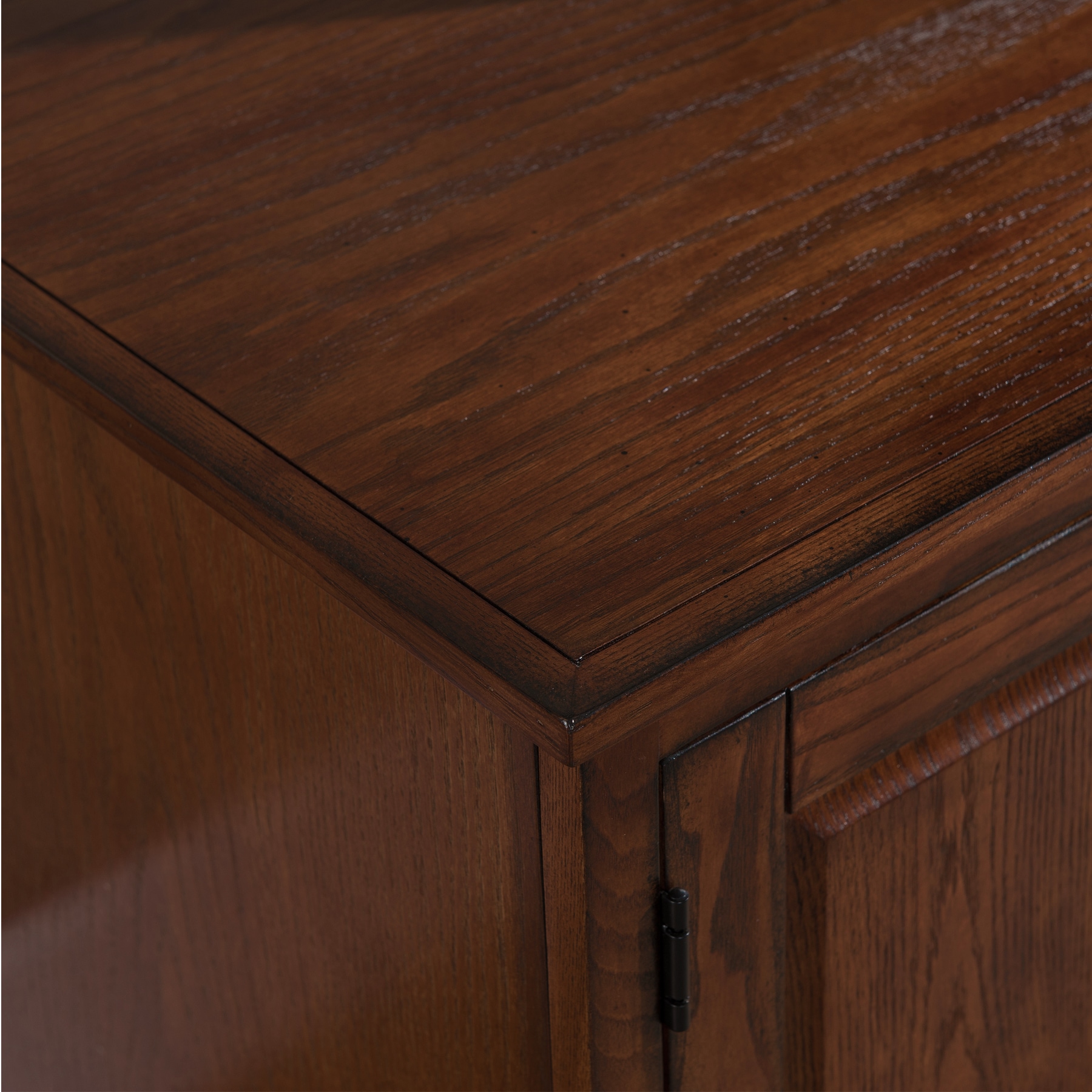 Burnished Oak 60" TV Stand with Leaded Glass Cabinet
