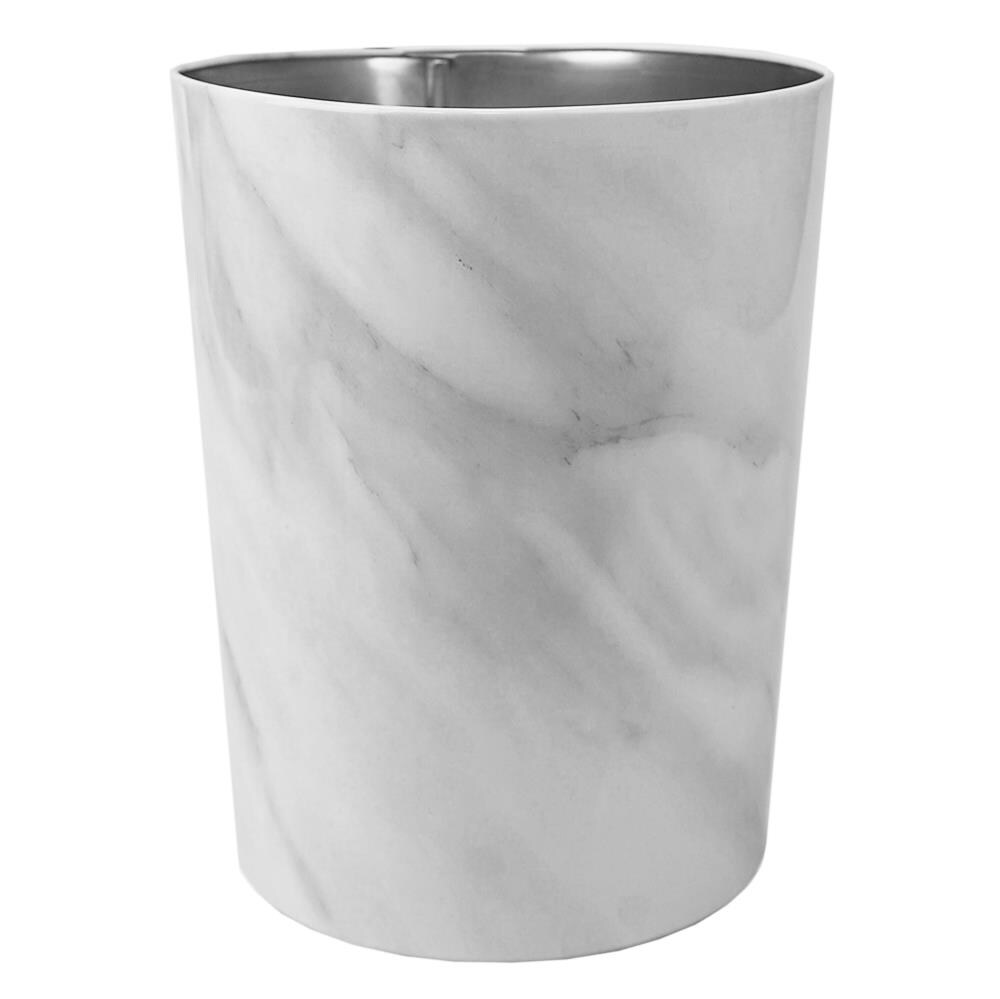 Home Basics LOW75509 Marble Like Tapered 6 Lt Steel Waste Bin, White