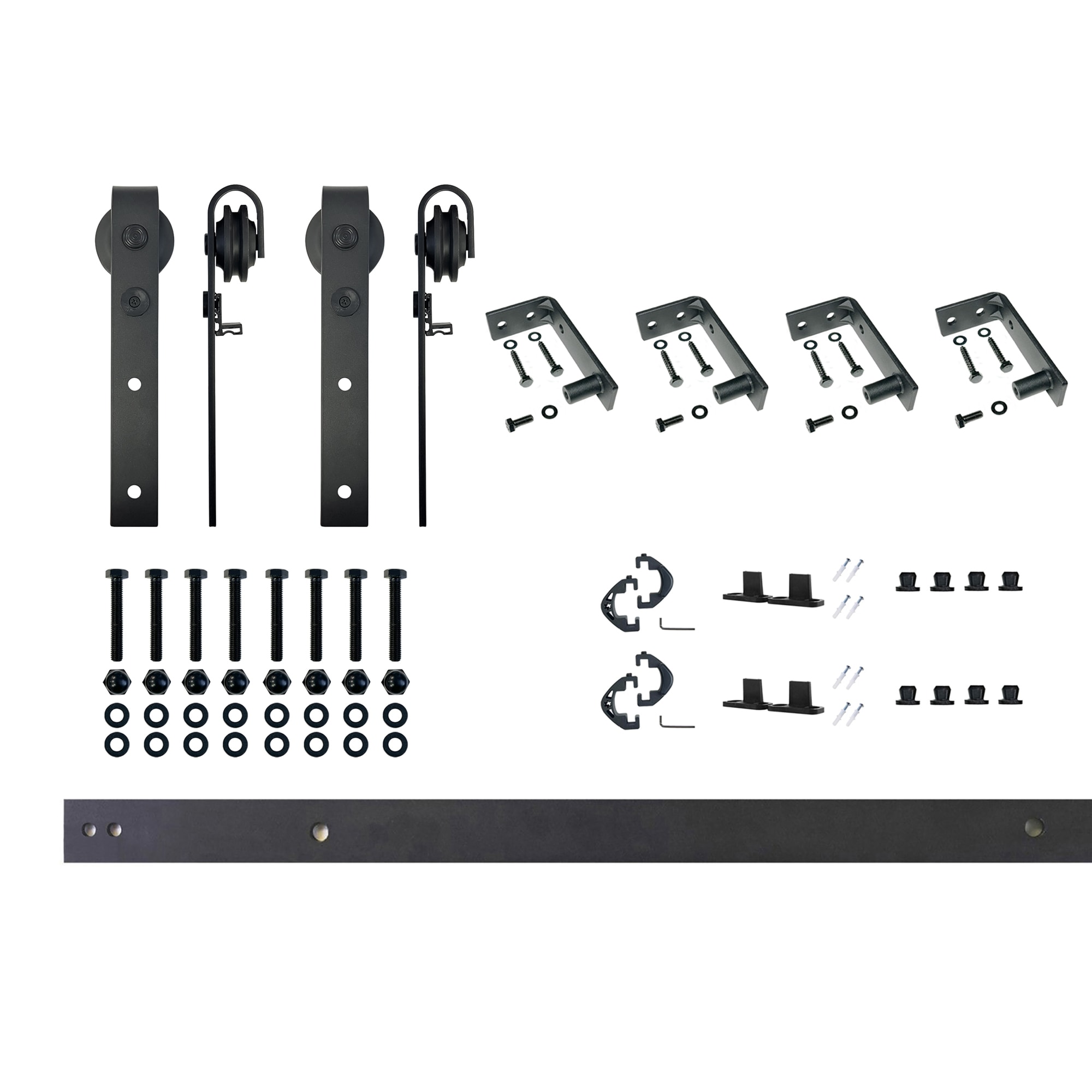 HOMACER CM-YT2TGH066C 66-in Rustic black Black Indoor J-strap Double Barn door hardware kit