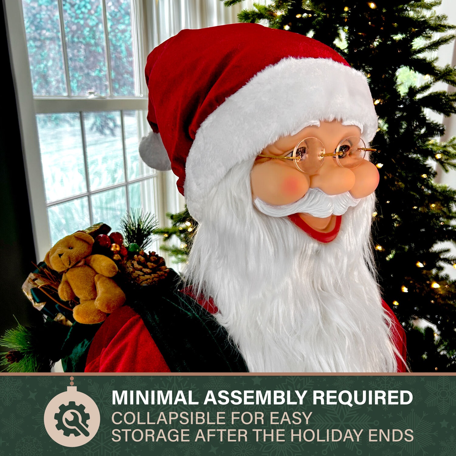 Life-Size Red Velvet Dancing Santa with Teddy Bear