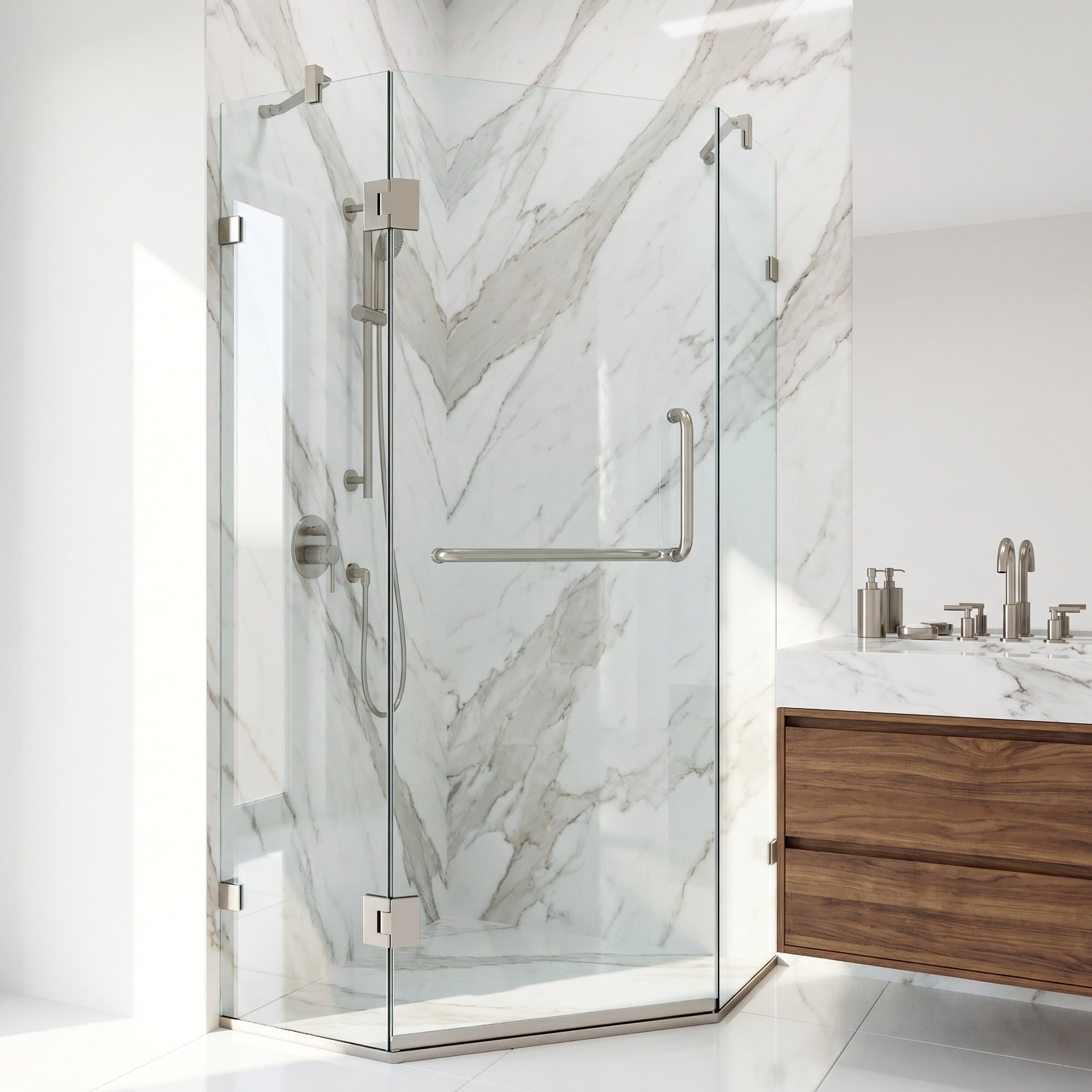 VIGO Piedmont Brushed Nickel 34-in W x 73-in H Frameless Corner