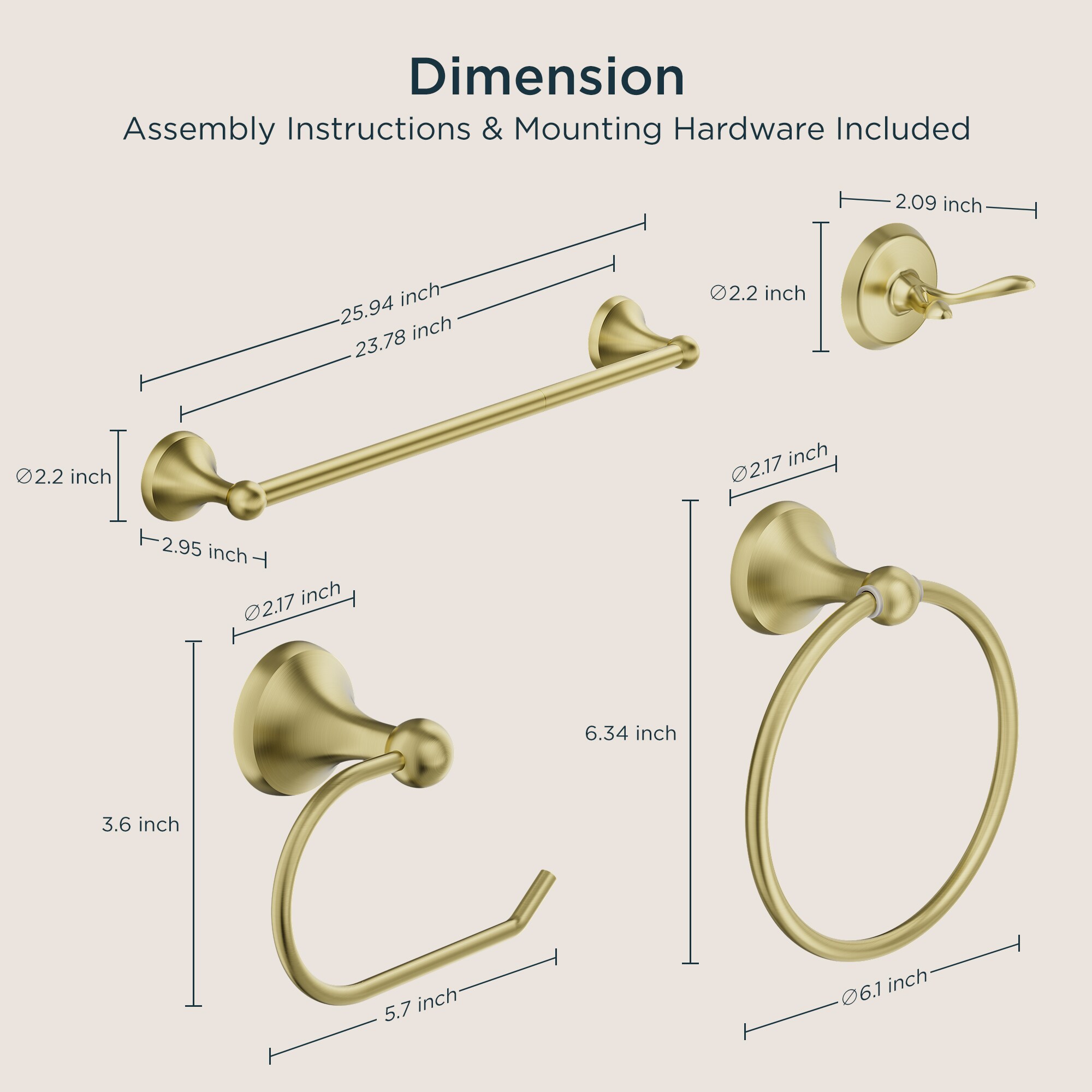 FORIOUS LL19102G4A Decorative-Bath-Hardware-Kits - View #6