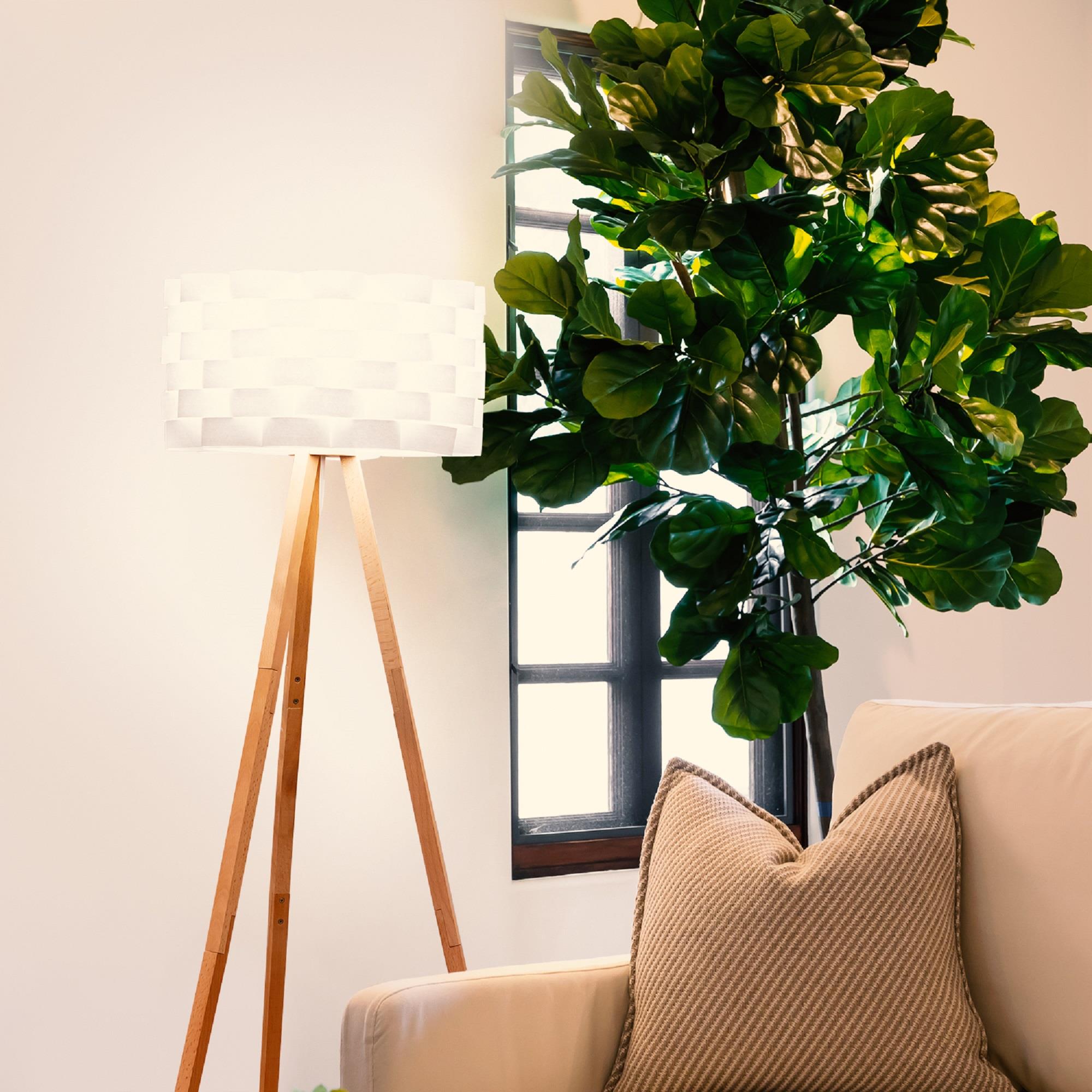 Alexa-Enabled White Wood Tripod LED Floor Lamp for Kids' Nursery
