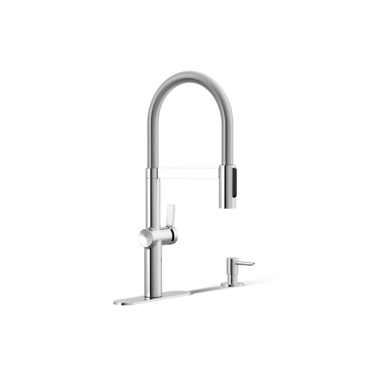 KOHLER R26735-SD-CP Koi Pre-Rinse Spring Polished Chrome Single Handle Deck-mount Pull-down Kitchen Faucet with Sprayer ( Deck Plate Included ) (Soap Dispenser Included)
