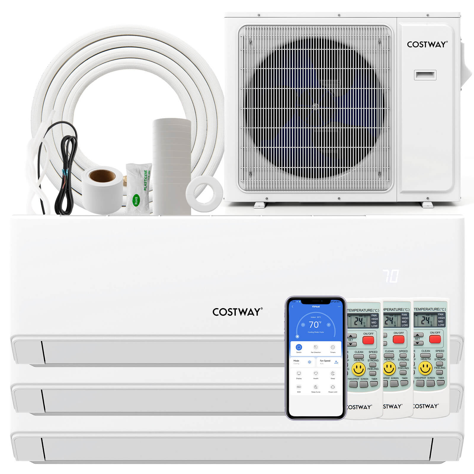 Costway  36k BTU 3 Zone 12K + 18k + 18k BTU Mini Split Air Conditioner 23 SEER2 Wifi Enabled
