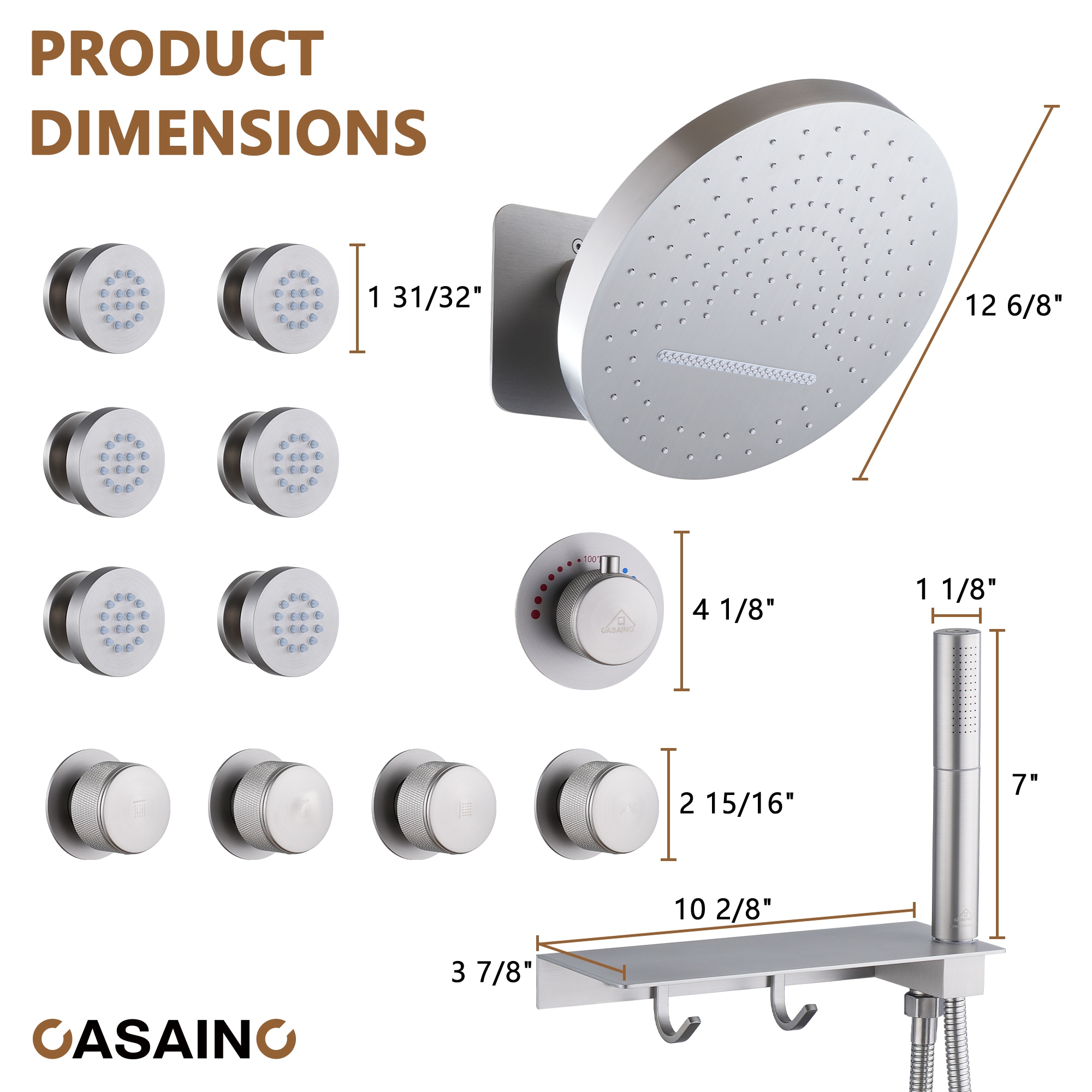 CASAINC KCHS0005-12BN Showerhead-Bar-Panels - View #6