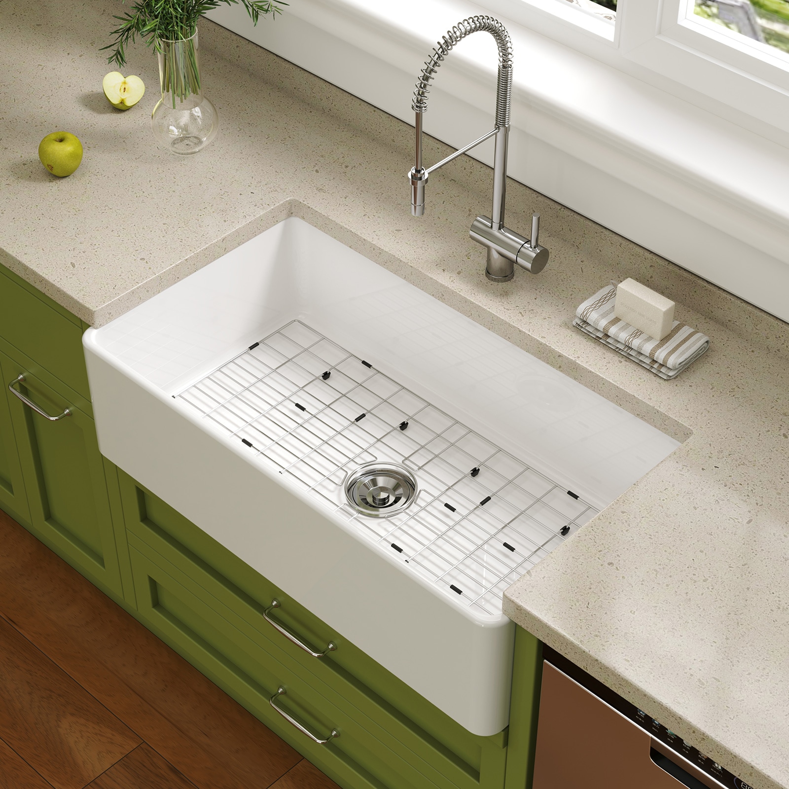 HOROW Farmhouse apron front 35.83-in x 19.08-in Fireclay Single bowl Kitchen Sink