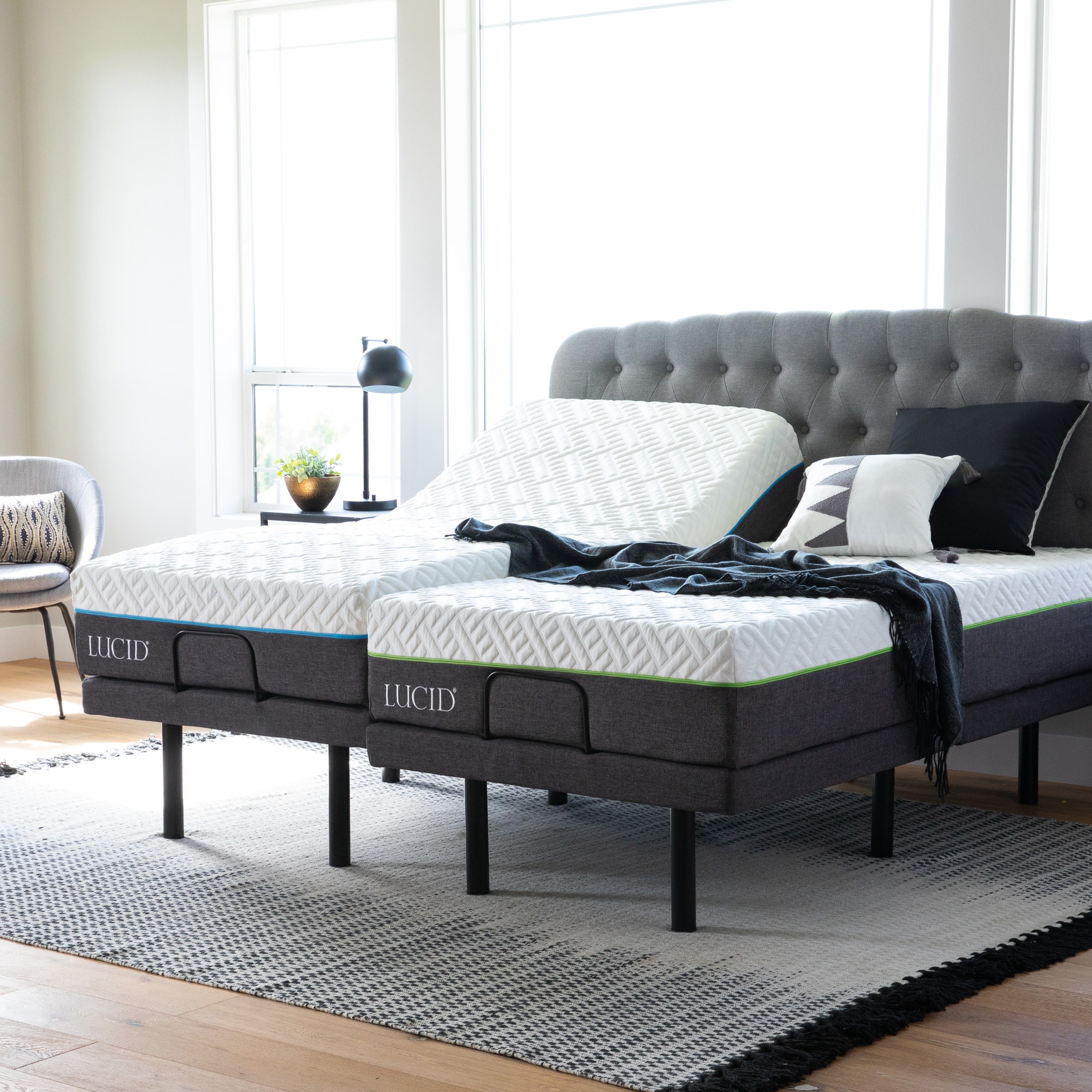LUCID Comfort Collection Deluxe Gray Queen Metal Adjustable Bed in the Beds  department at