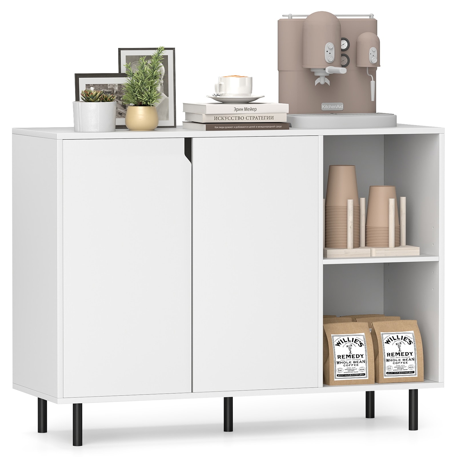 Volenca 42-in Sideboard Buffet Cabinet with 5-Level Adjustable Shelves and 2-Tier Side Shelf - 200-lb Top