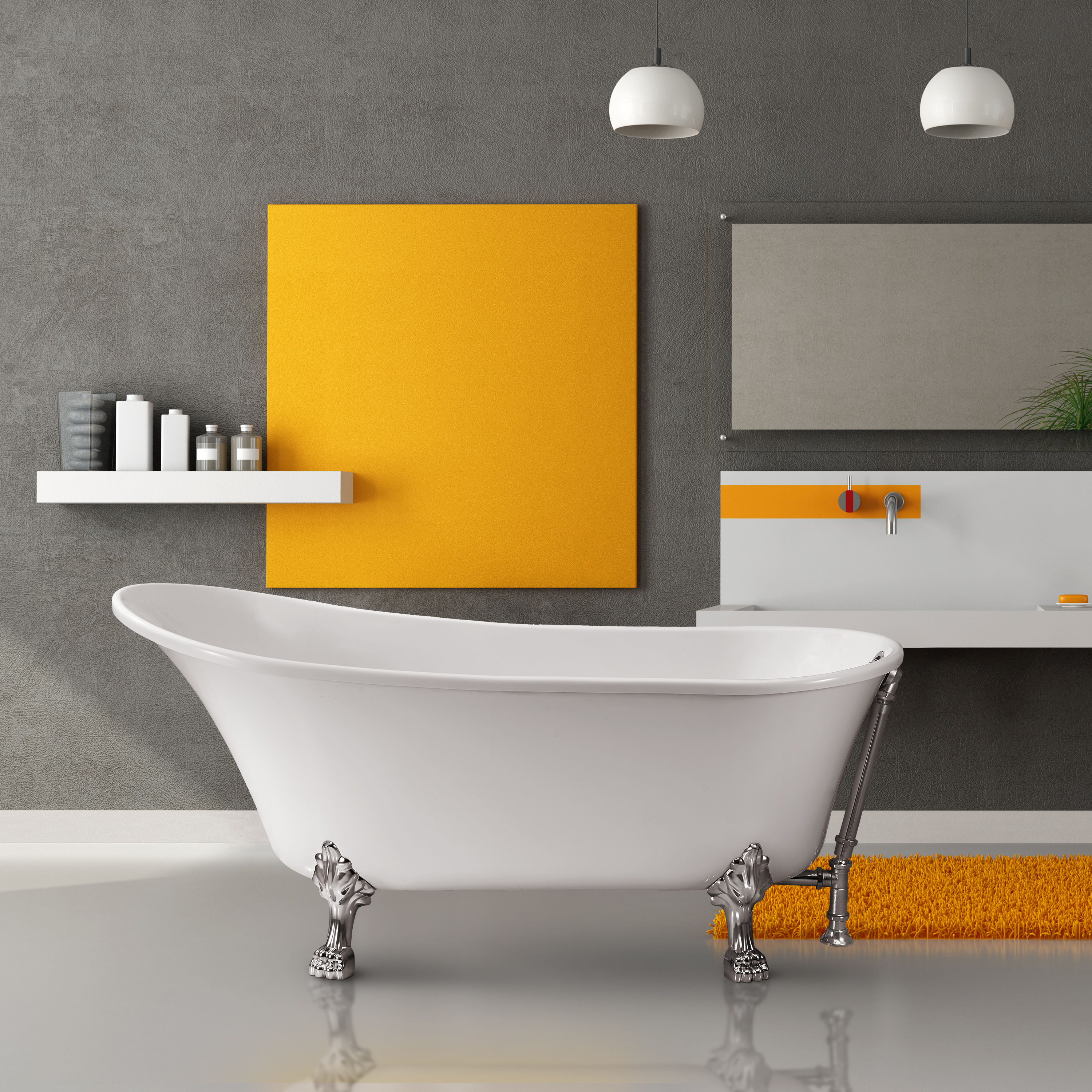Streamline NPT9340CH-CH 31.5-in x 66.9-in Glossy White Acrylic Oval Clawfoot Soaking bathtub with Drain ( Reversible Drain )