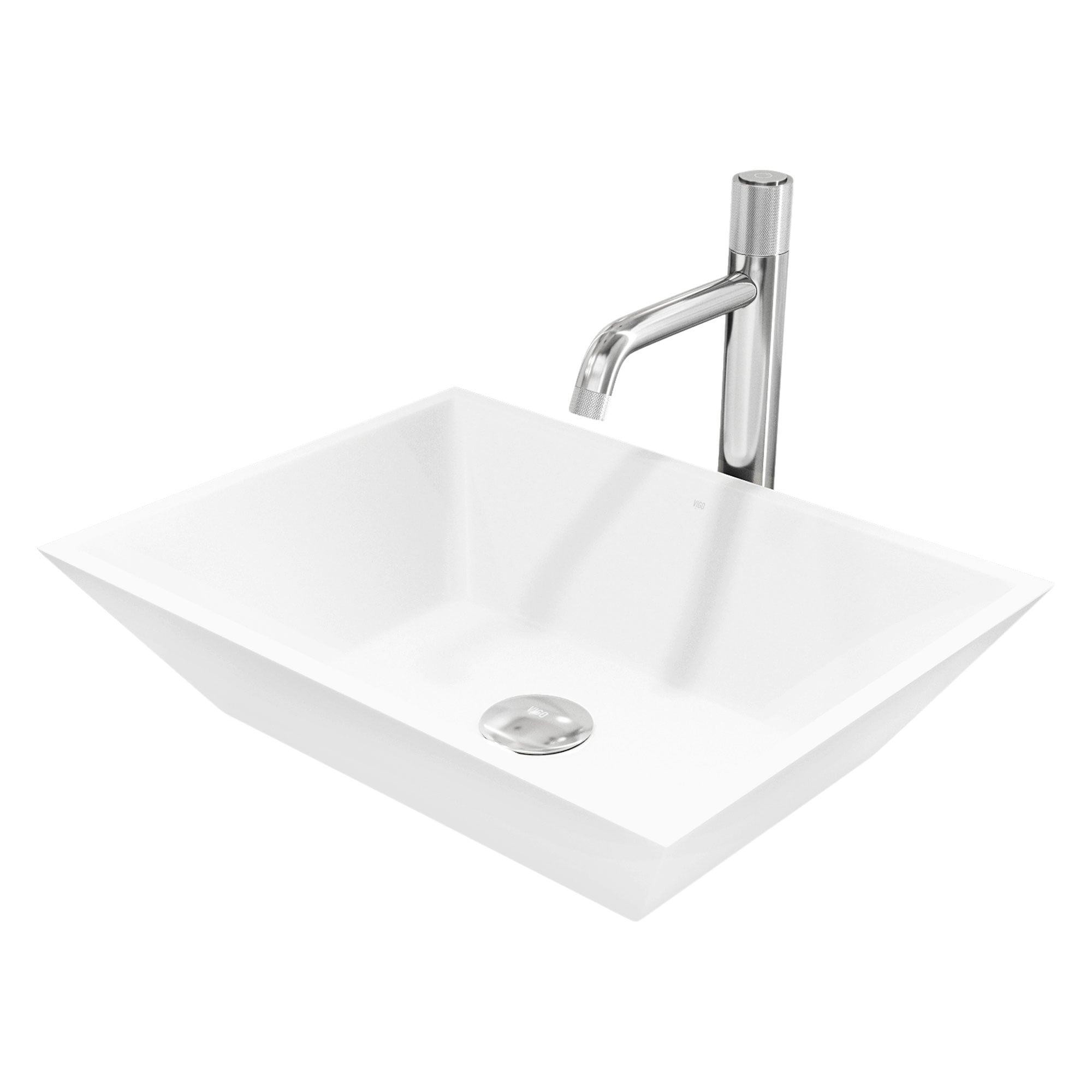 VIGO VGT2050 Vinca Concrete 18-in Vessel Rectangular Modern White Bathroom Sink with Faucet Included with Drain Included