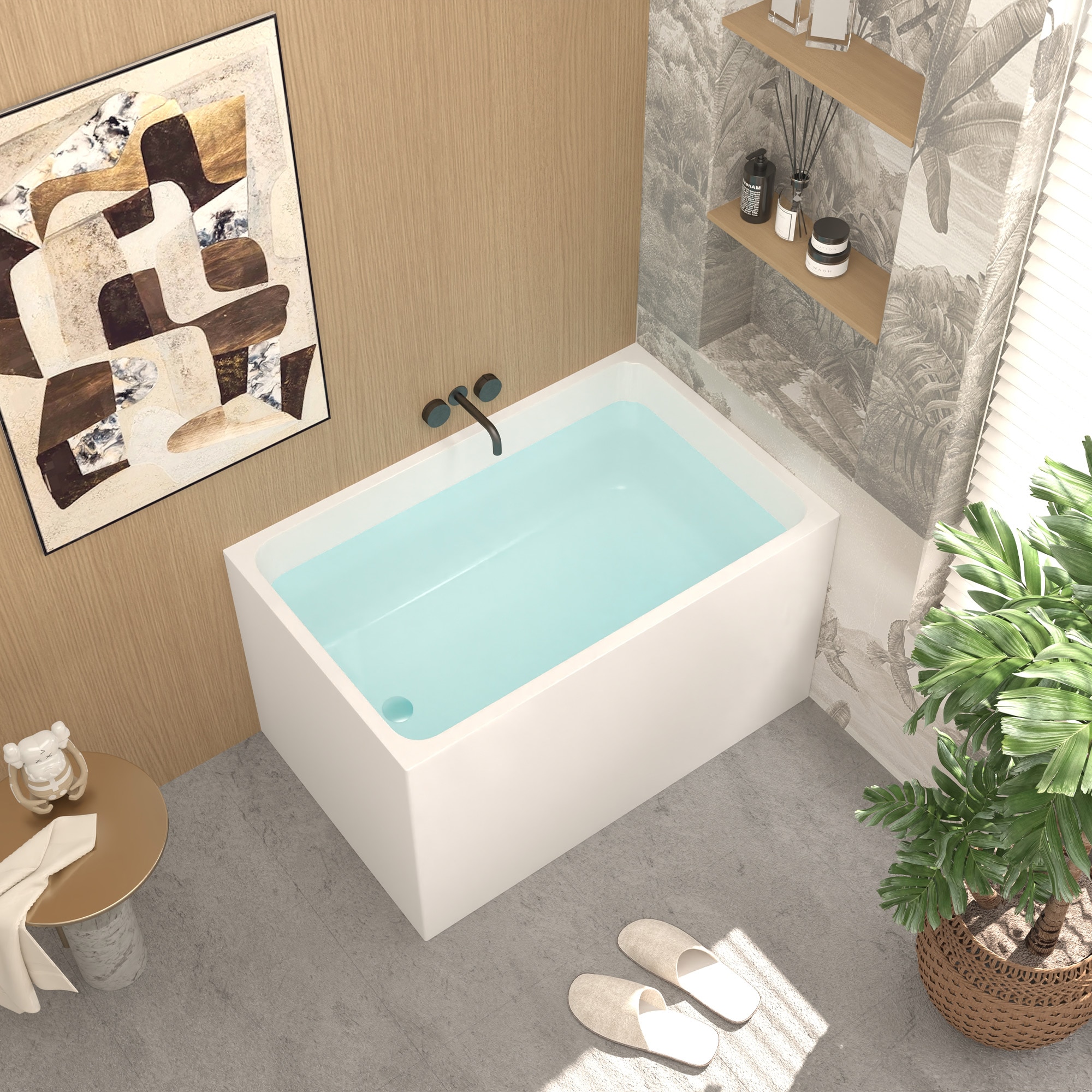 WELLFOR GTL-P280850 43-in x 27.6-in Gloss White Acrylic Rectangular Freestanding Soaking Bathtub with Drain ( Left Drain )
