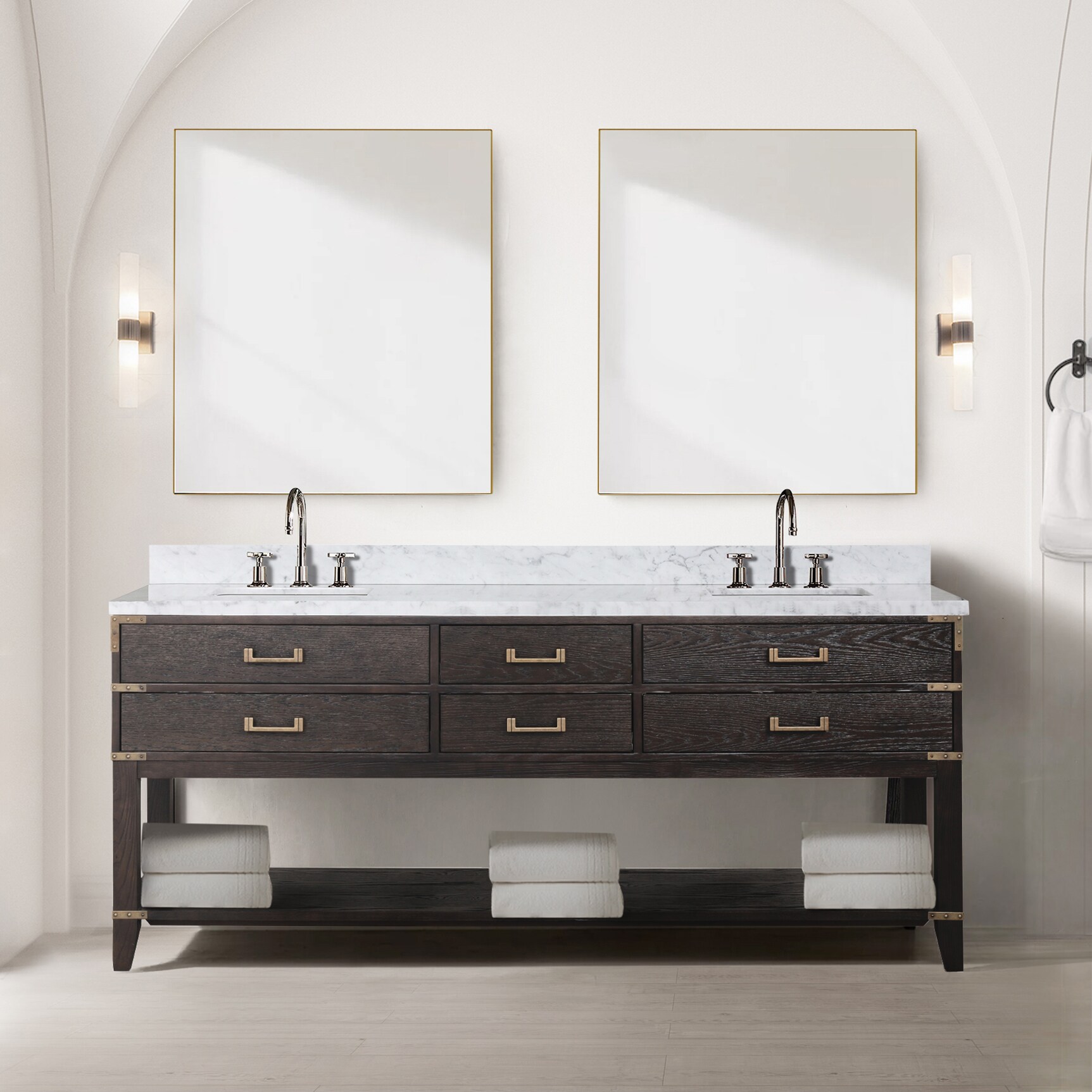 16 Dark Walnut Modern Bathroom Vanity with Faucet, Mirror, Medicine Cabinet  and Linen Side Cabinet Option