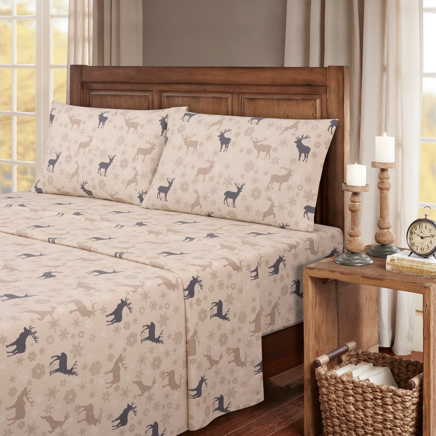 Kathy Ireland Twin extra-extra long Cotton Beige Deer 4 -Piece Bed Sheet Set