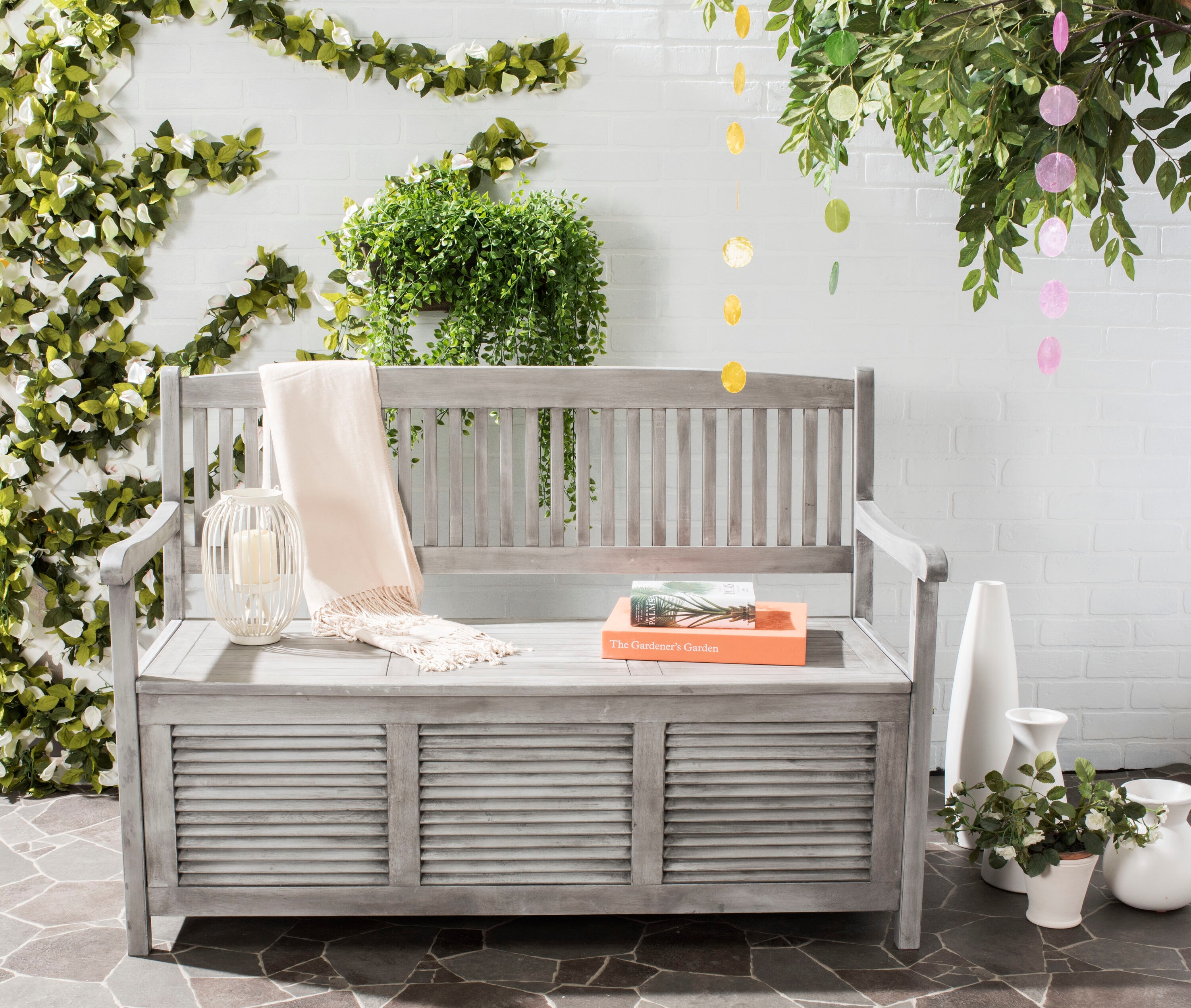 Transitional Gray Acacia Wood Storage Bench - 50"