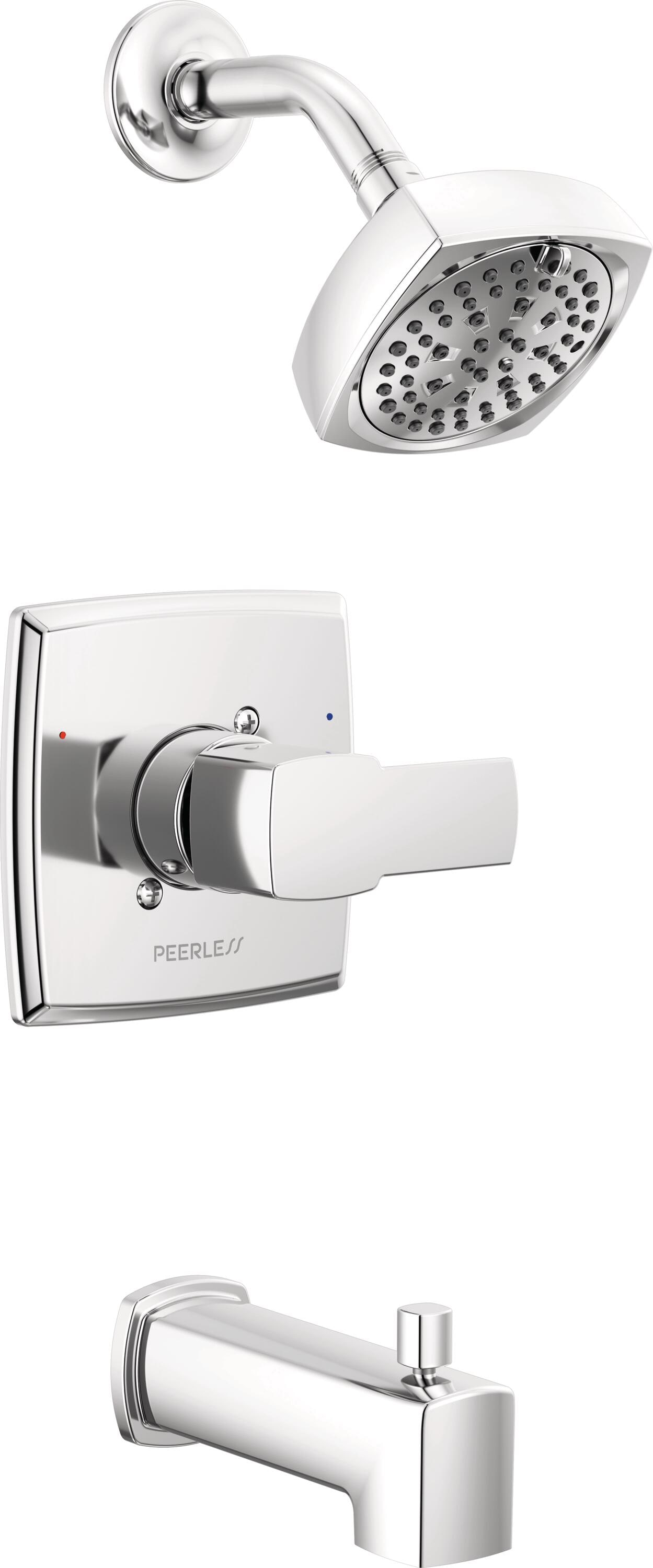 Peerless PTT14471 Ezra Chrome 1-handle Multi-function 4-Inches Square Bathtub and shower Faucet