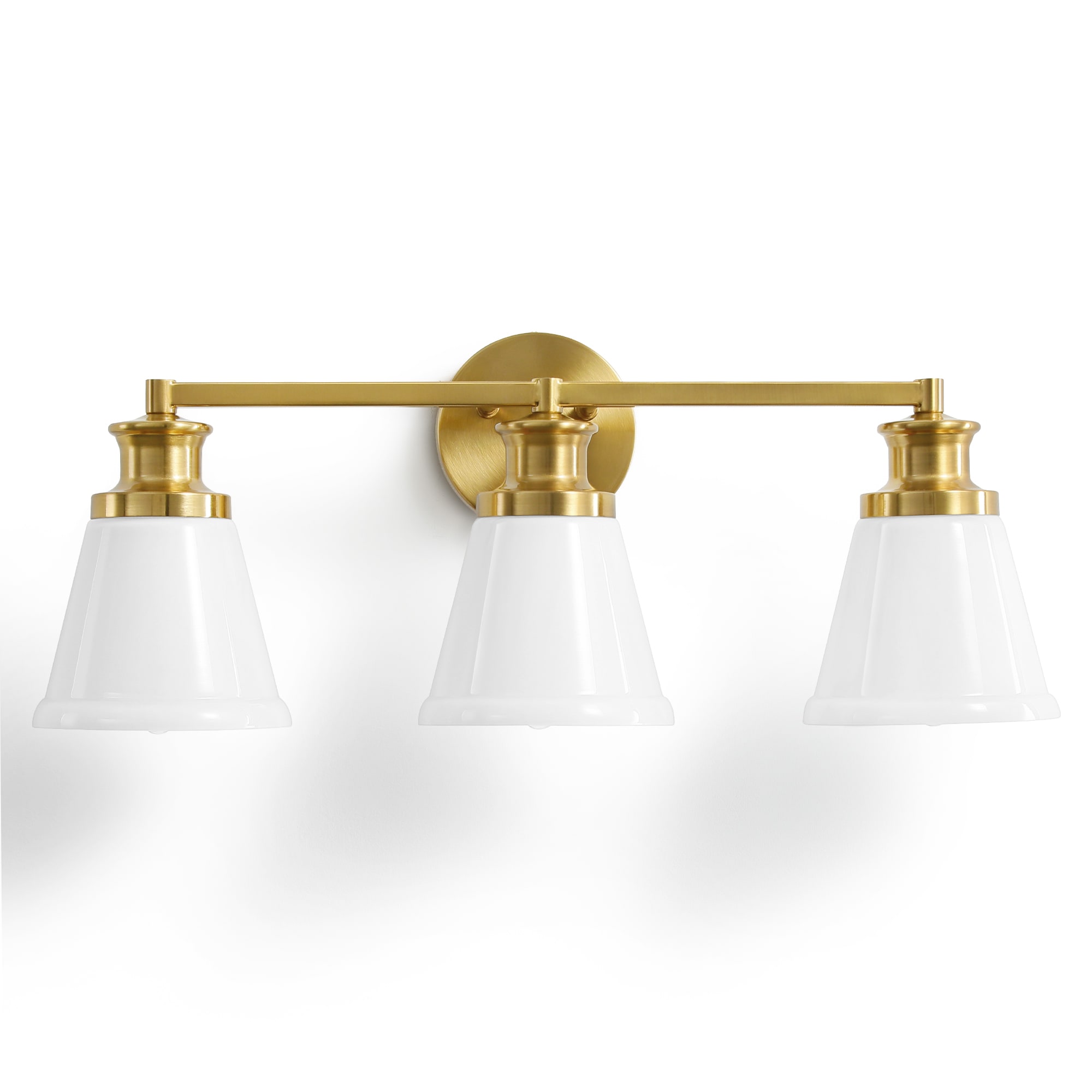 KAISITE 8206WL-03GD-US 23-in 3 Light Brushed Gold Modern Vanity Light with Milk White Glass Shade Farmhouse Bathroom Light Fixture Wall Sconce