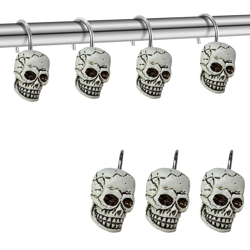 Aoibox  Skull Resin Art Deco Shower Curtain Hooks Rust Resistant 44 lb Smooth Glide Rings Set of 12 in Black