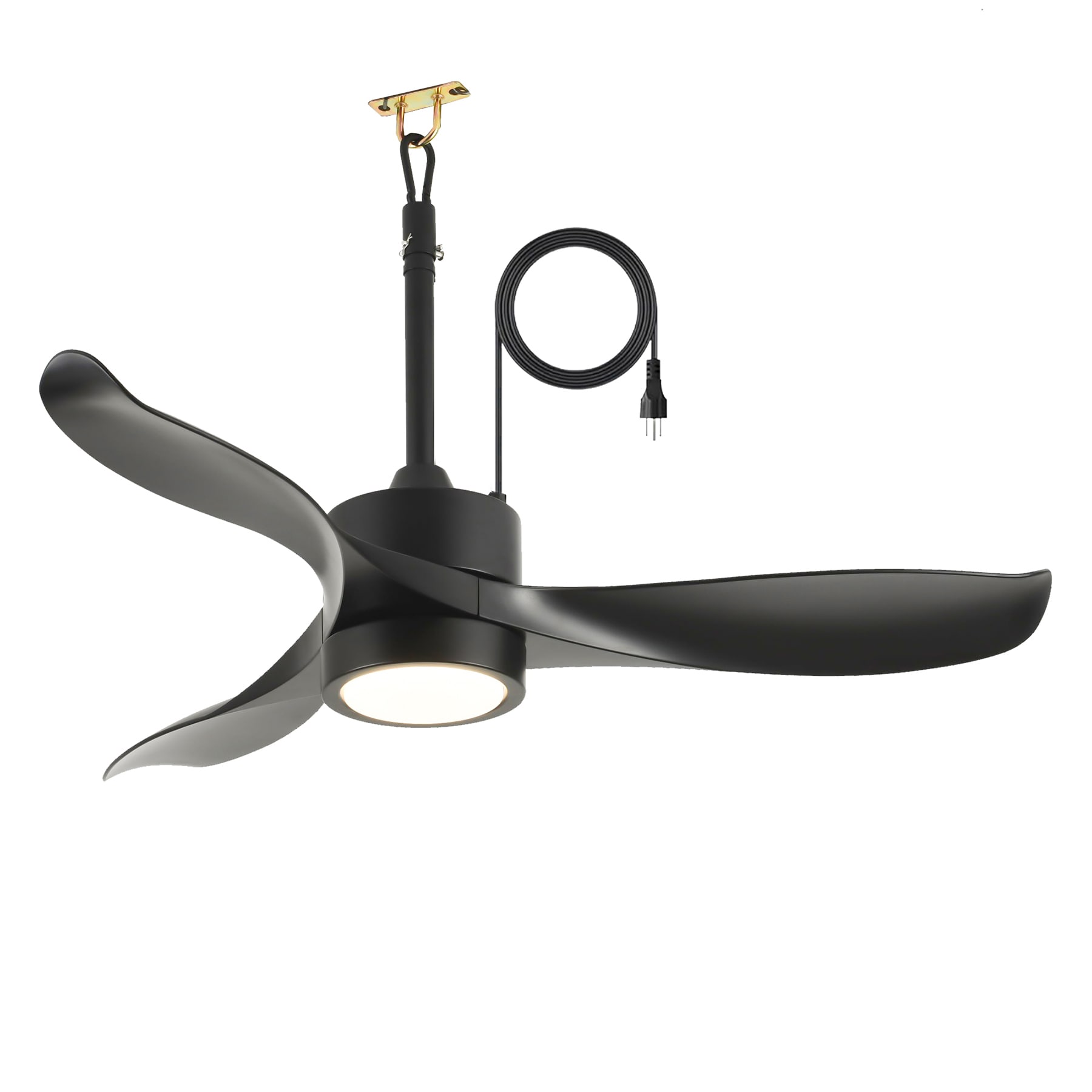 SINOFURN 42-in Black with ABS Blades Adjustable White LED Uncovered Outdoor Ceiling Fan With Light and Remote Control Included 3 -Blade