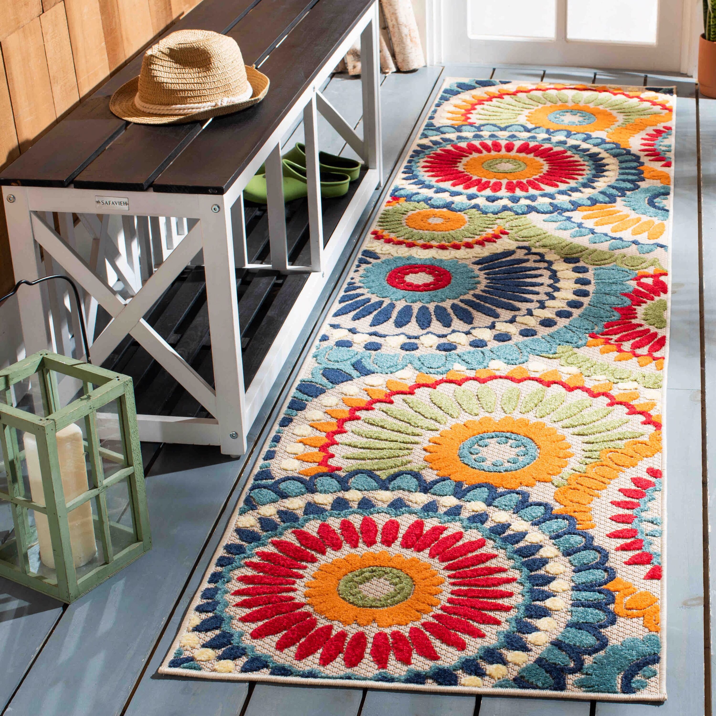 Safavieh CBN382M-25 Cabana 2 x 5 (ft) Loomed Synthetic Blue/Ivory Rectangular Indoor/Outdoor Floral Tropical Runner rug
