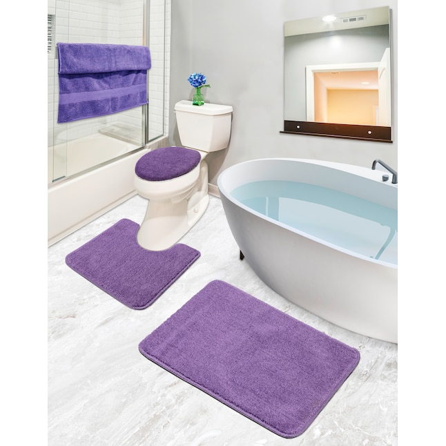 Bath Rug Purple 18 in. x 30 in. Microfiber Non Slip Backing Bath