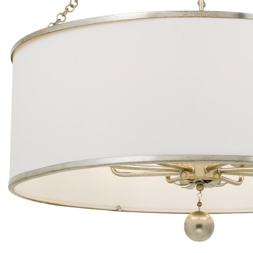 Antique Silver 8-Light Chandelier with White Silk Drum Shade