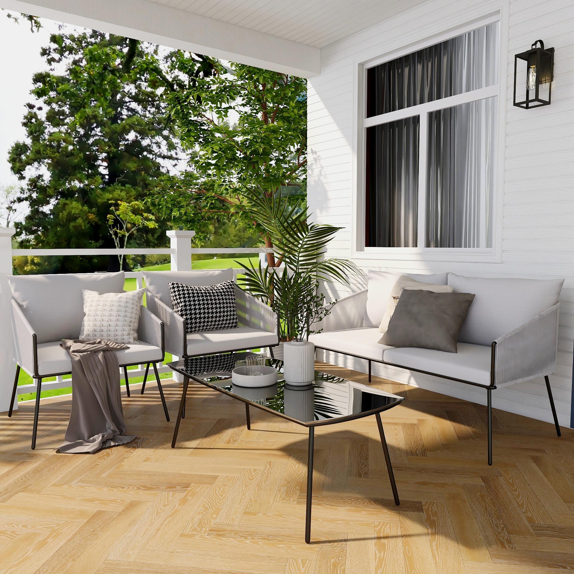 Bayfeve BF-2235UE 4 -Piece Patio Conversation Set with Gray Cushions