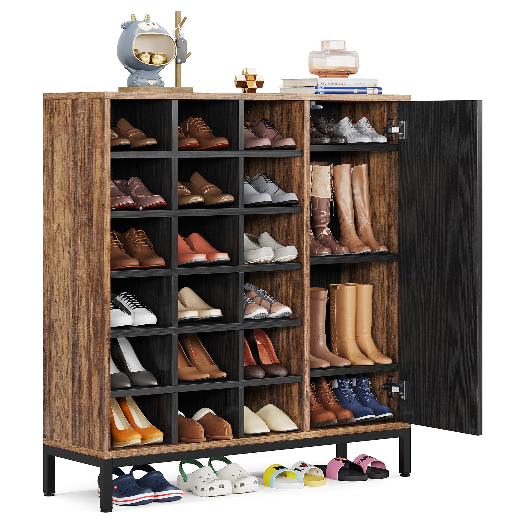 Tribesigns Shoe Cabinet, 9 Tiers 40-45 Pairs Heavy Duty Wood Freestanding  Shoe Storage Cabinet, 70.8'' Tall Shoe Cabinet with Open Storage for