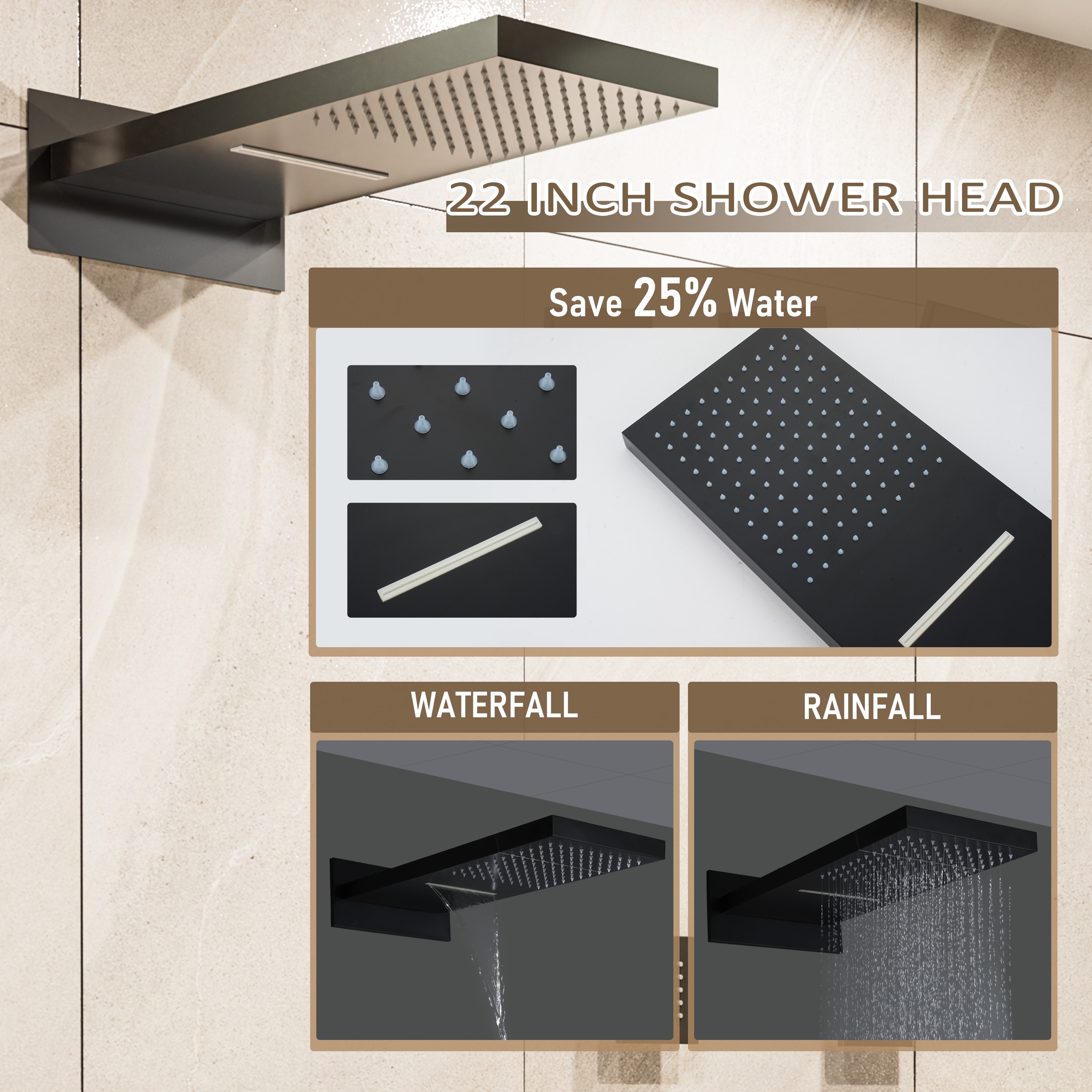 Mondawe WF-6374-12-NB Showerhead-Bar-Panels - View #7
