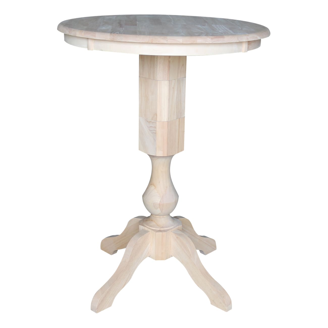 International Concepts K-30RT-11P-2 Unfinished Round Traditional Bar Table, Wood with Unfinished Wood Pedestal Base 30-in L x 40.9-in H