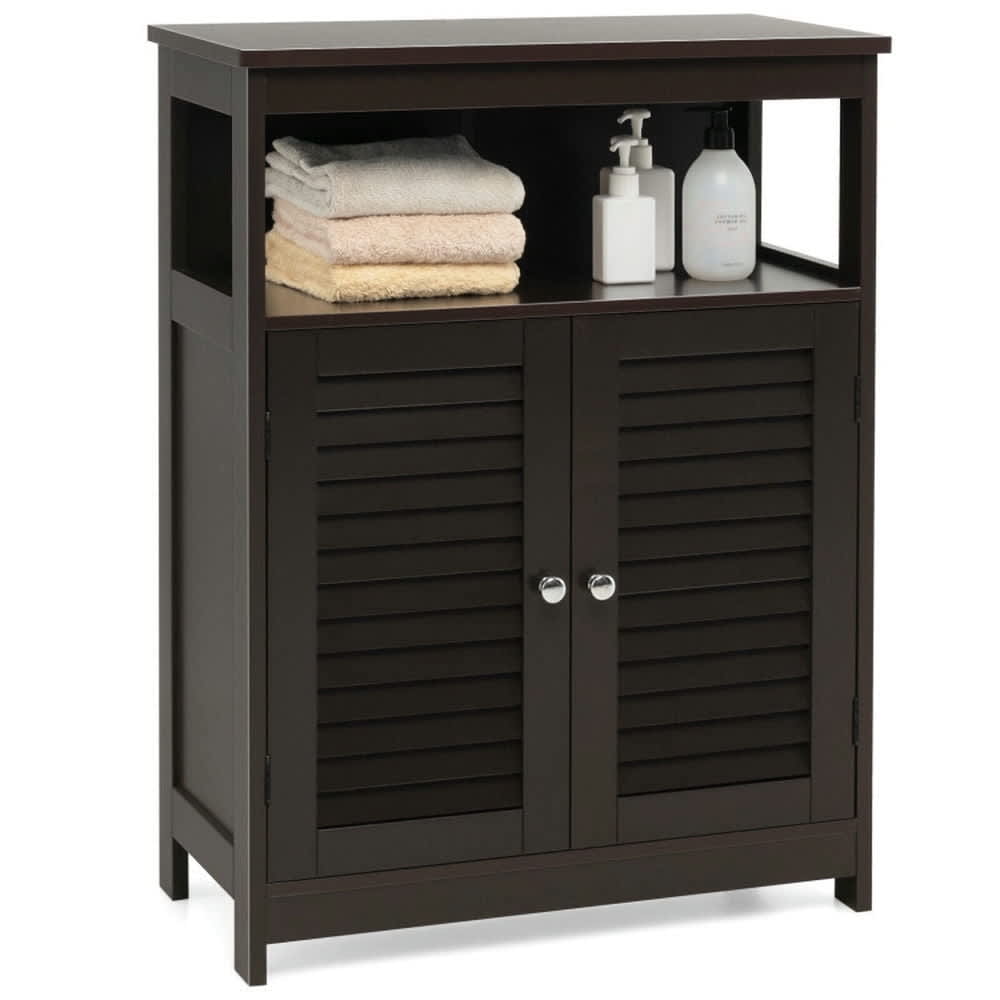 Choco Moon Wood Freestanding Bathroom Storage Cabinet with Double Shutter Door Brown Bathroom Cabinets for Entryway Storage Home Office Furniture