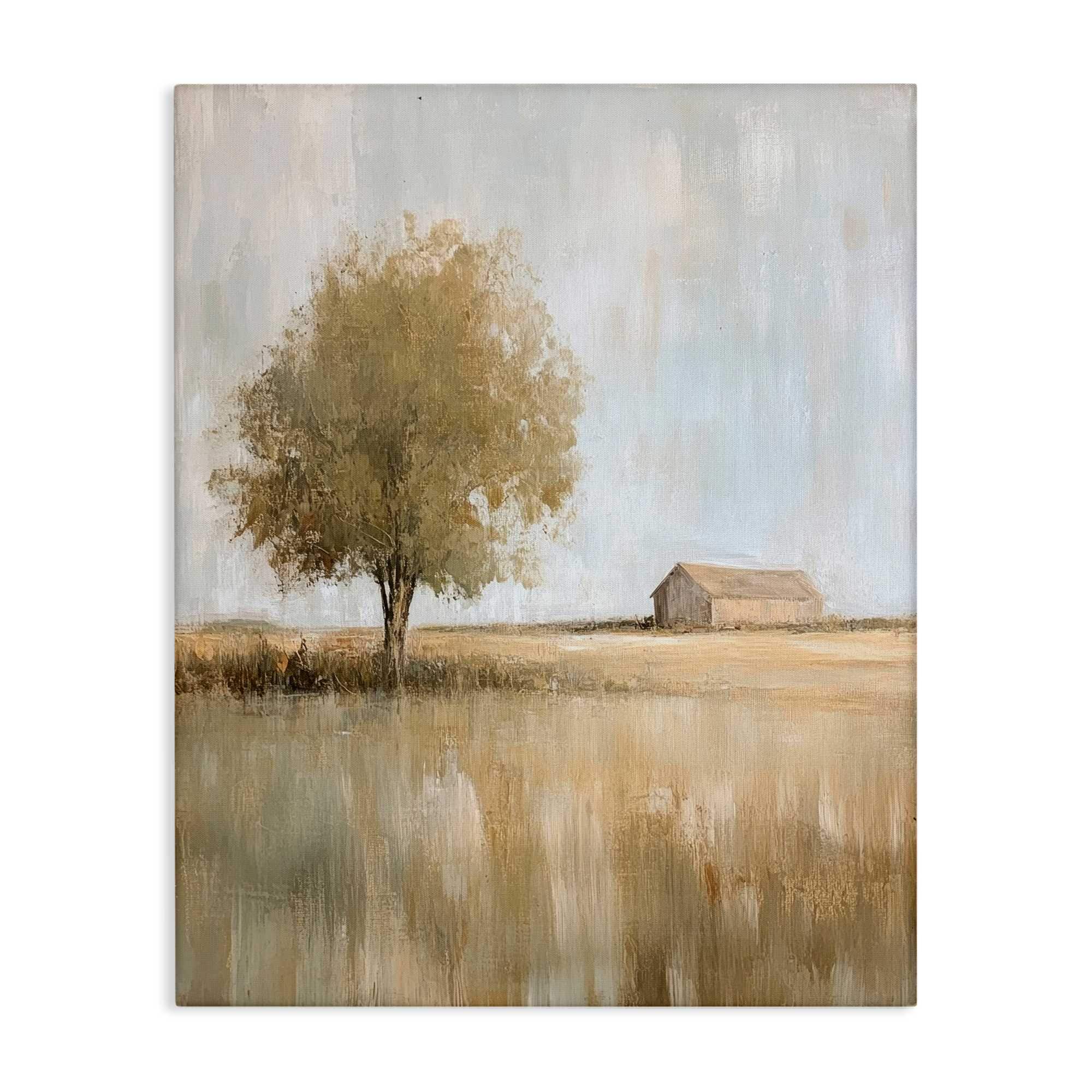 Stupell Industries BT-829-CN-16X20 Distant Barn and Lone Tree Canvas design by Petal Prints Design