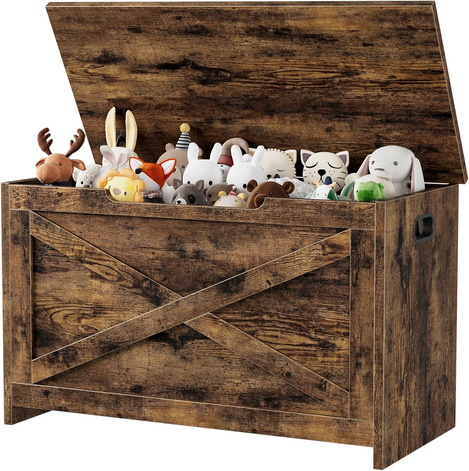 Qeetex LHF-CWD-T9B09D 30 Inch Storage Chest Wooden Storage Bench with Safety Hinge Easy Assembly Large Toy Chest for Entryway Living Room Bedroom