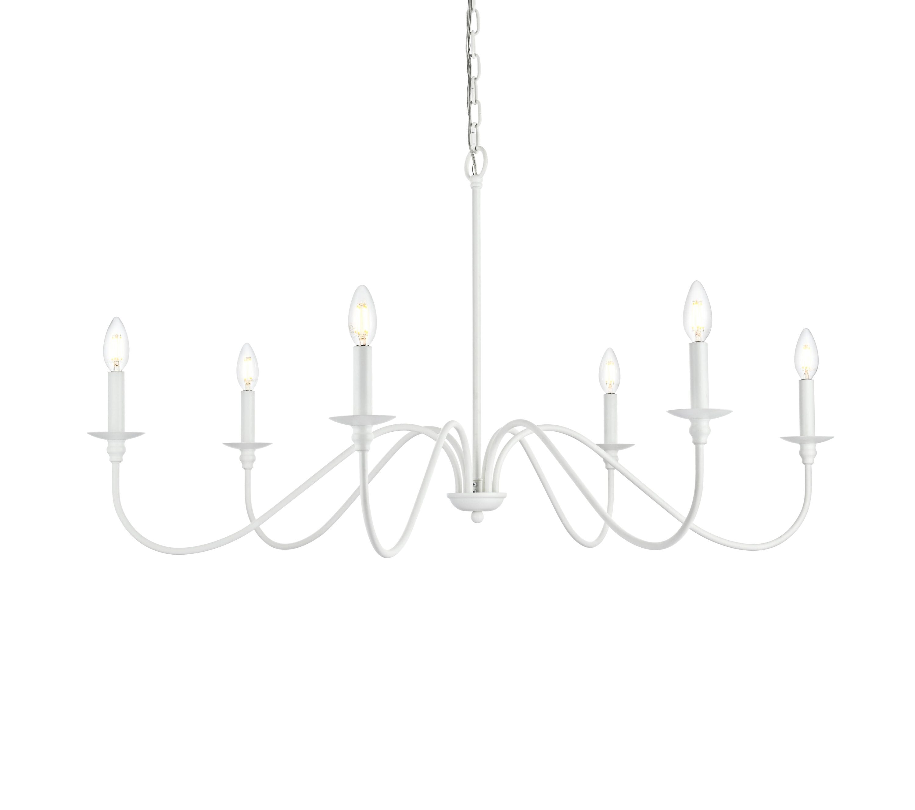 White Iron 6-Light Candle Chandelier with Adjustable Chain