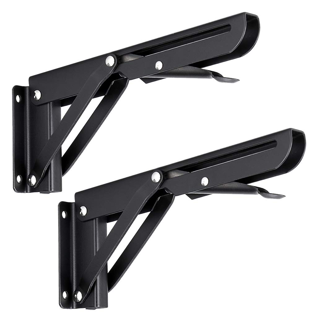 Vrbgify  Heavy Duty Folding Shelf Brackets Black Metal Triangle Table Bench Support 8 Inch Wall Mounted Max Load 99lb 2 pcs for Kitchen Garage
